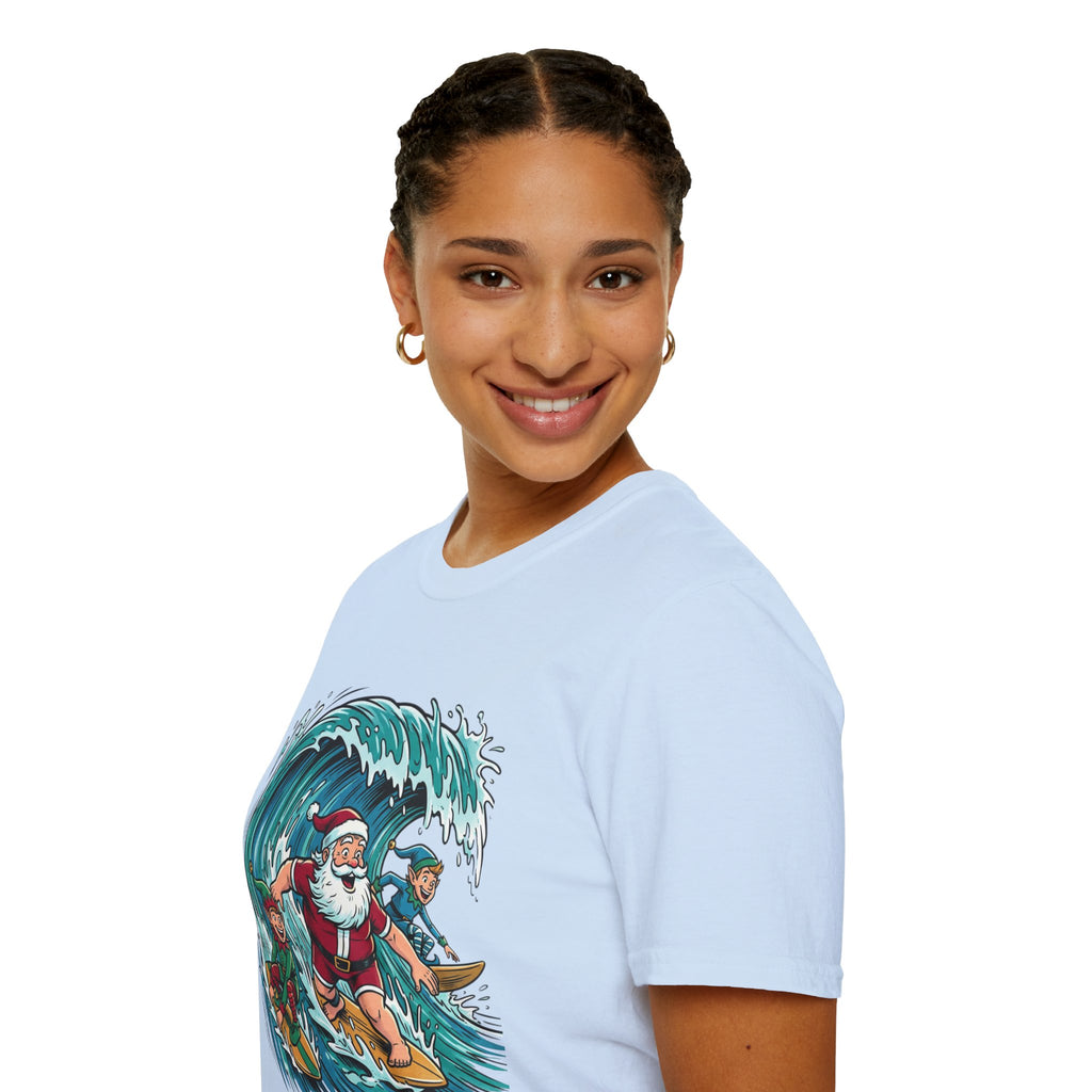 Surfing Santa T-Shirt — Christmas Beach Holiday Tee