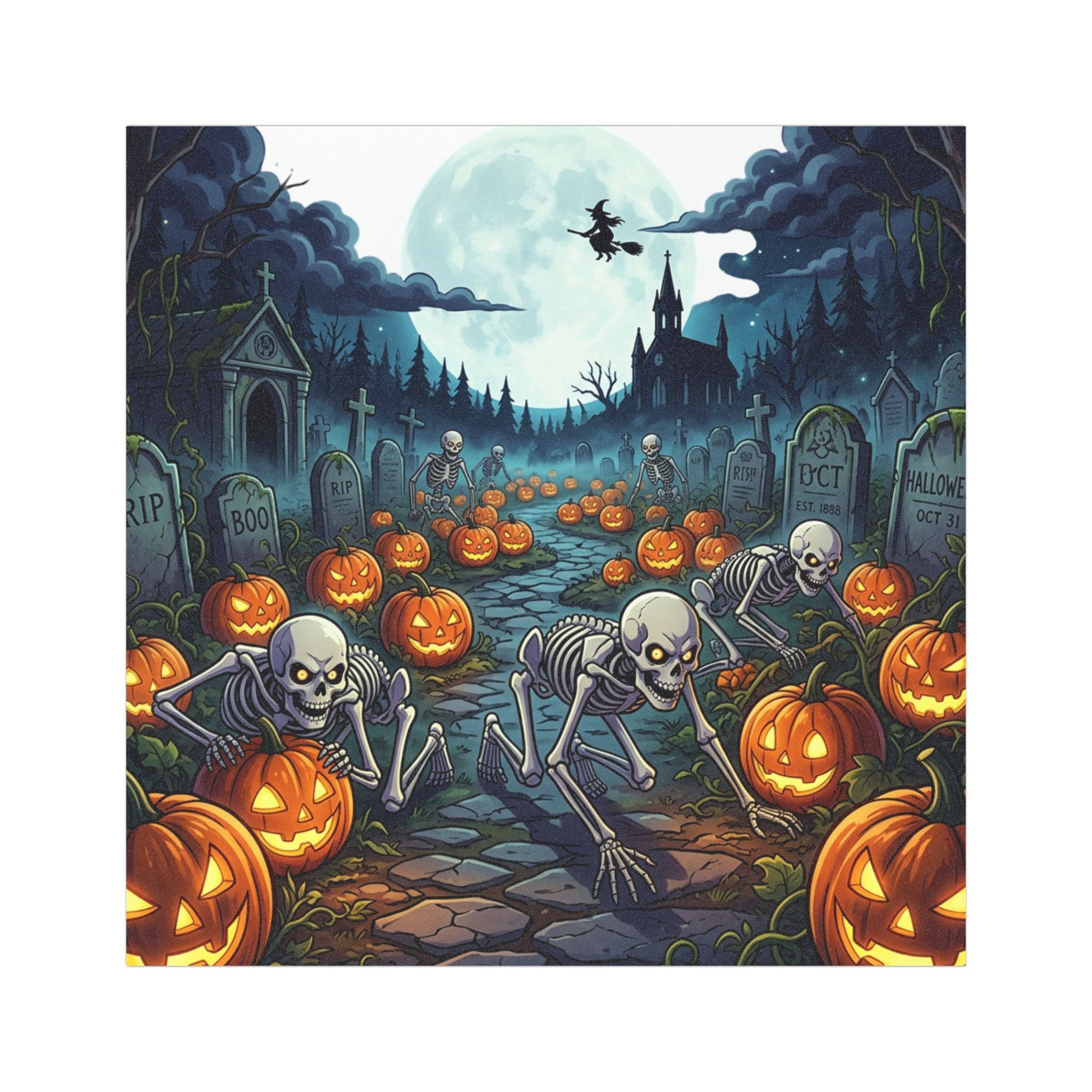 Halloween Skeleton & Jack-O'-Lantern Car Magnet — Spooky Graveyard Auto Decoration