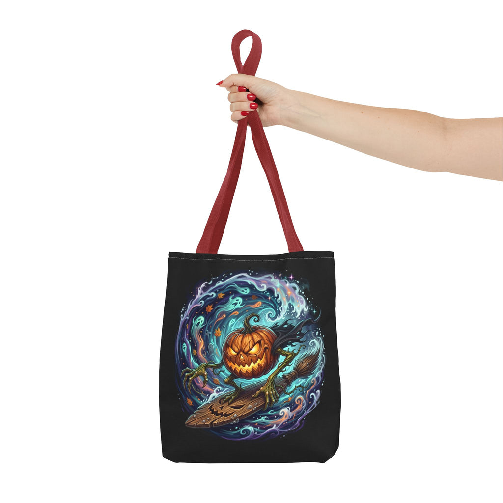 Halloween Surfing Pumpkin Tote Bag — Spooky Jack-o'-Lantern Beach Wave Tote