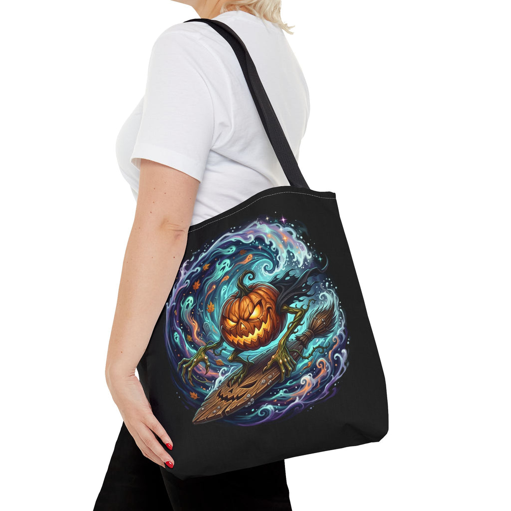 Halloween Surfing Pumpkin Tote Bag — Spooky Jack-o'-Lantern Beach Wave Tote