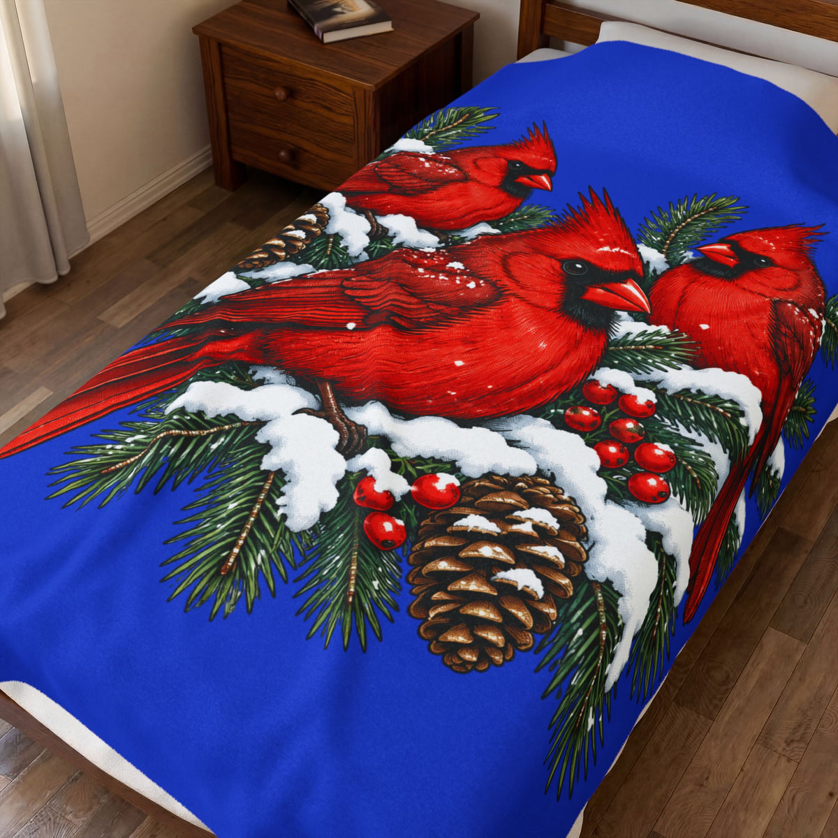 Cardinal Christmas Velveteen Plush Blanket