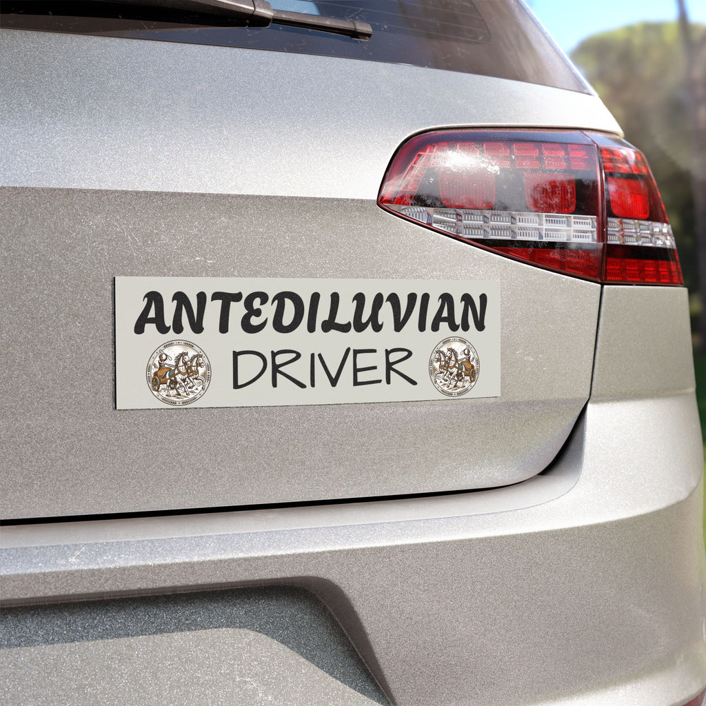 Antediluvian Driver Funny Slow & Steady Car Magnet – Gray