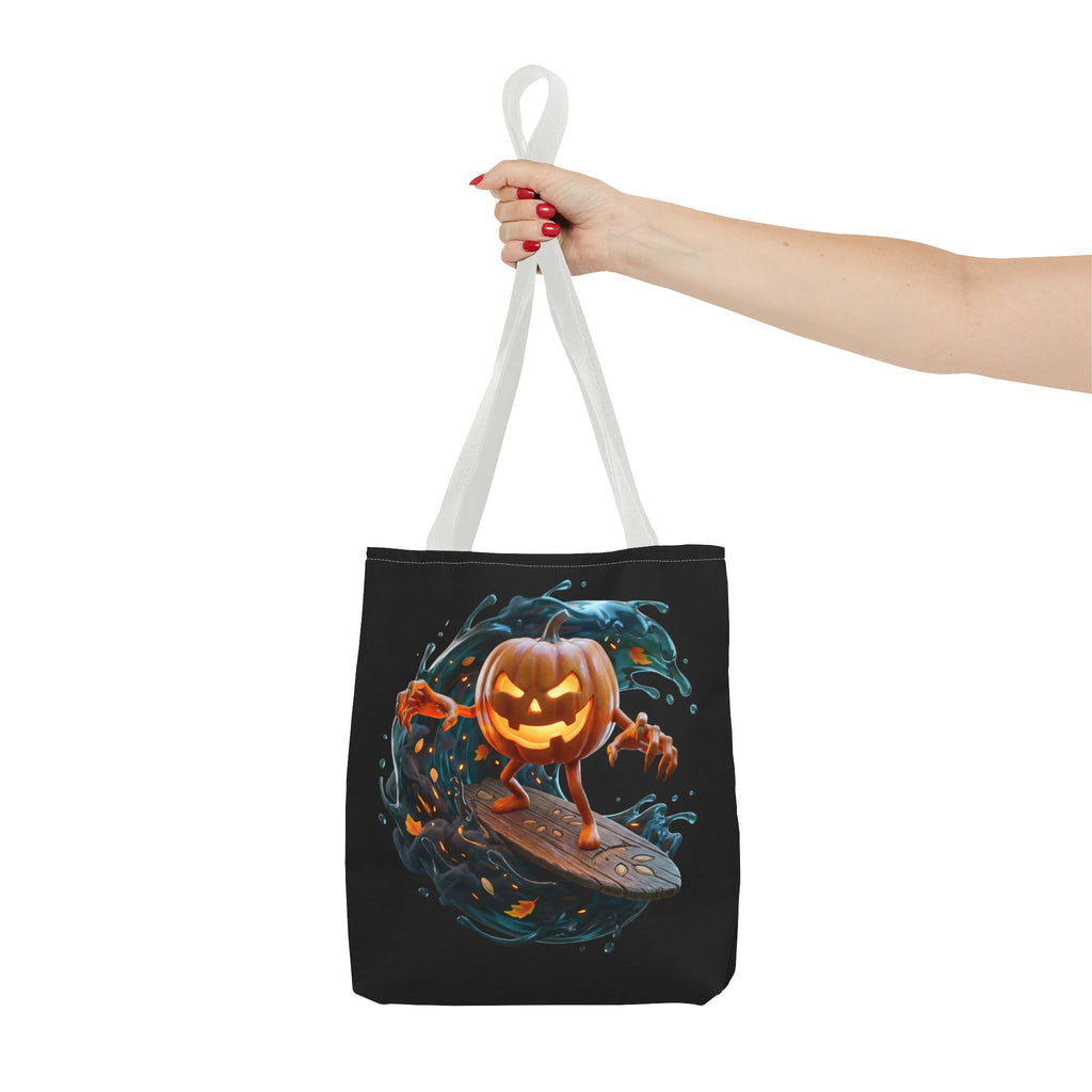 Halloween Pumpkin Surf Tote Bag — Spooky Jack-O'-Lantern Surfing Beach Tote