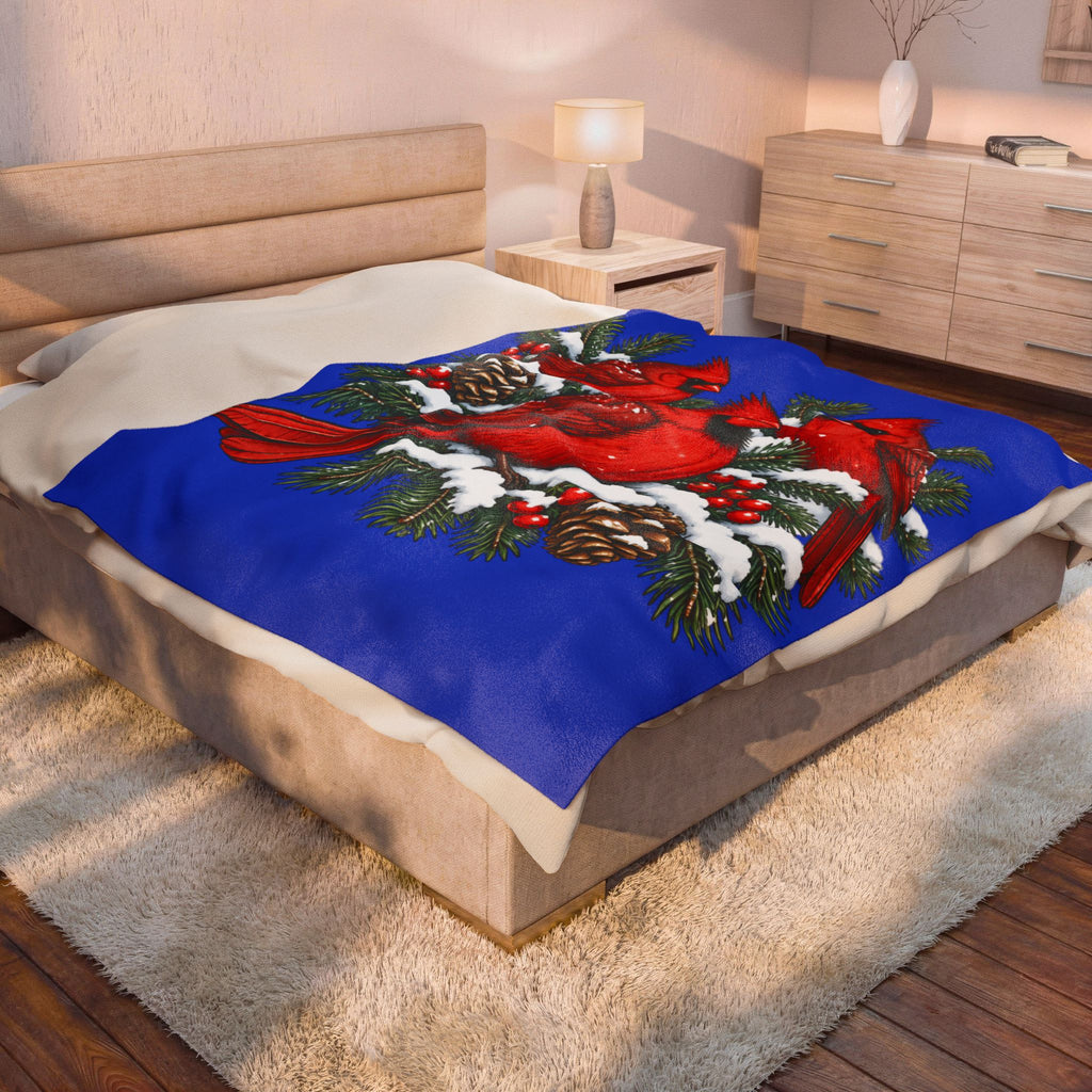 Cardinal Christmas Velveteen Plush Blanket