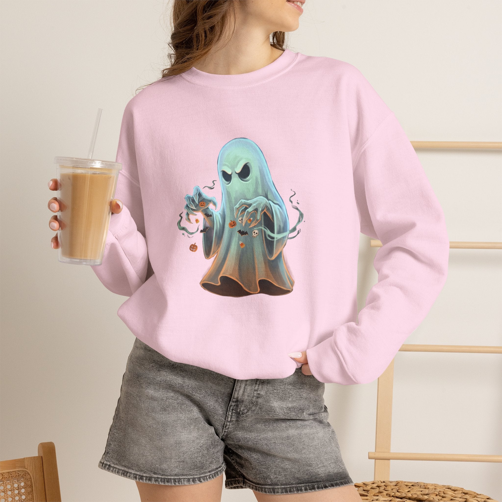 Grumpy Ghost Halloween Crewneck Sweatshirt