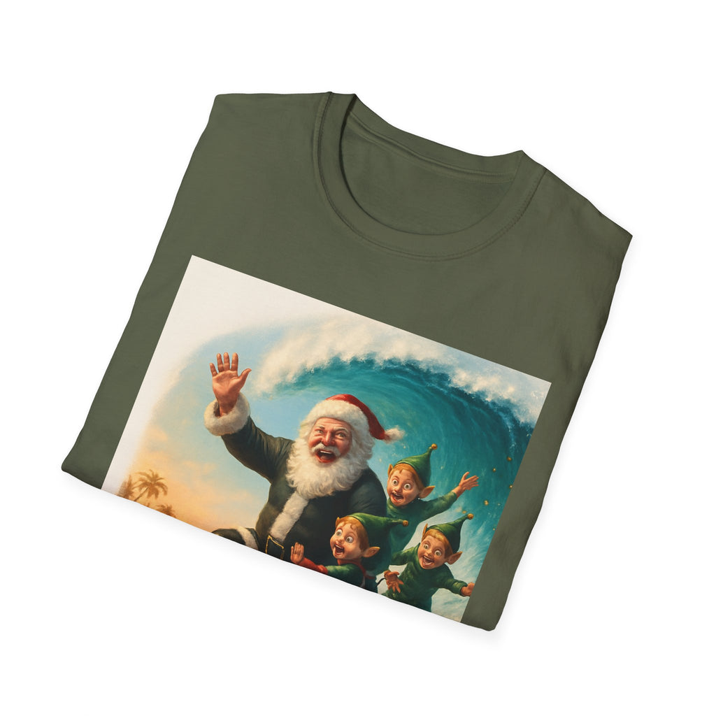 Santa Surfing T-Shirt — Retro Christmas Surfing Santa Tee
