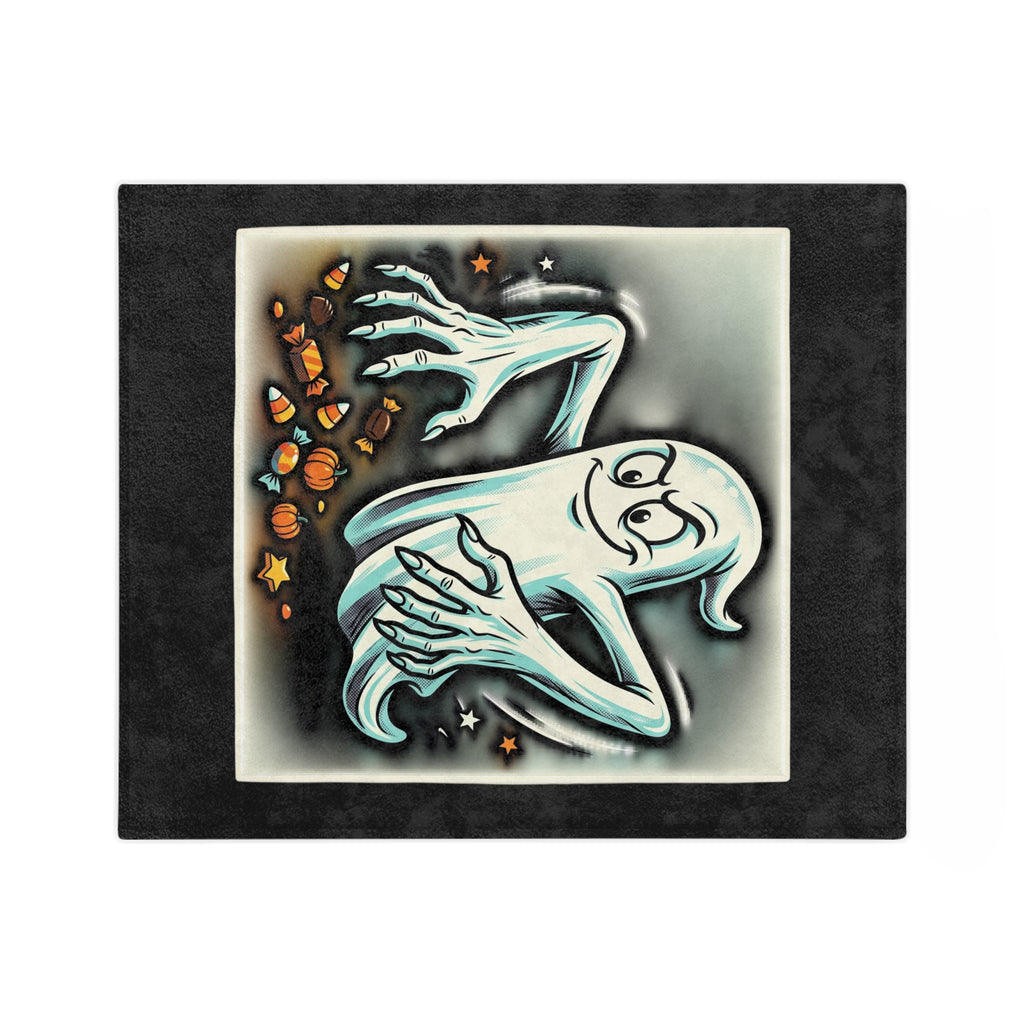Candy Grabber Ghost Halloween Velveteen Microfiber Blanket