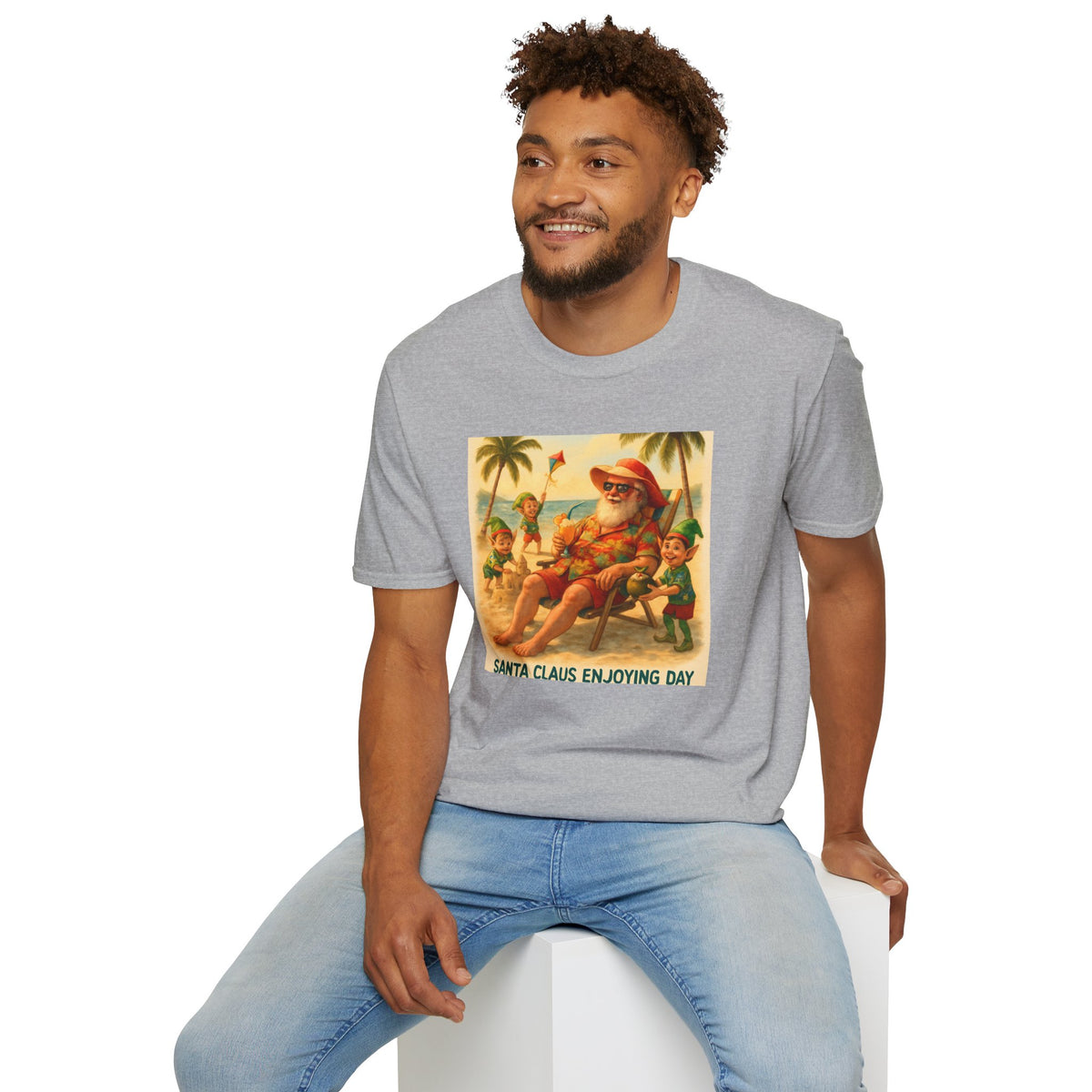 Santa Claus Enjoying Day T-Shirt – Retro Beach Holiday Tee