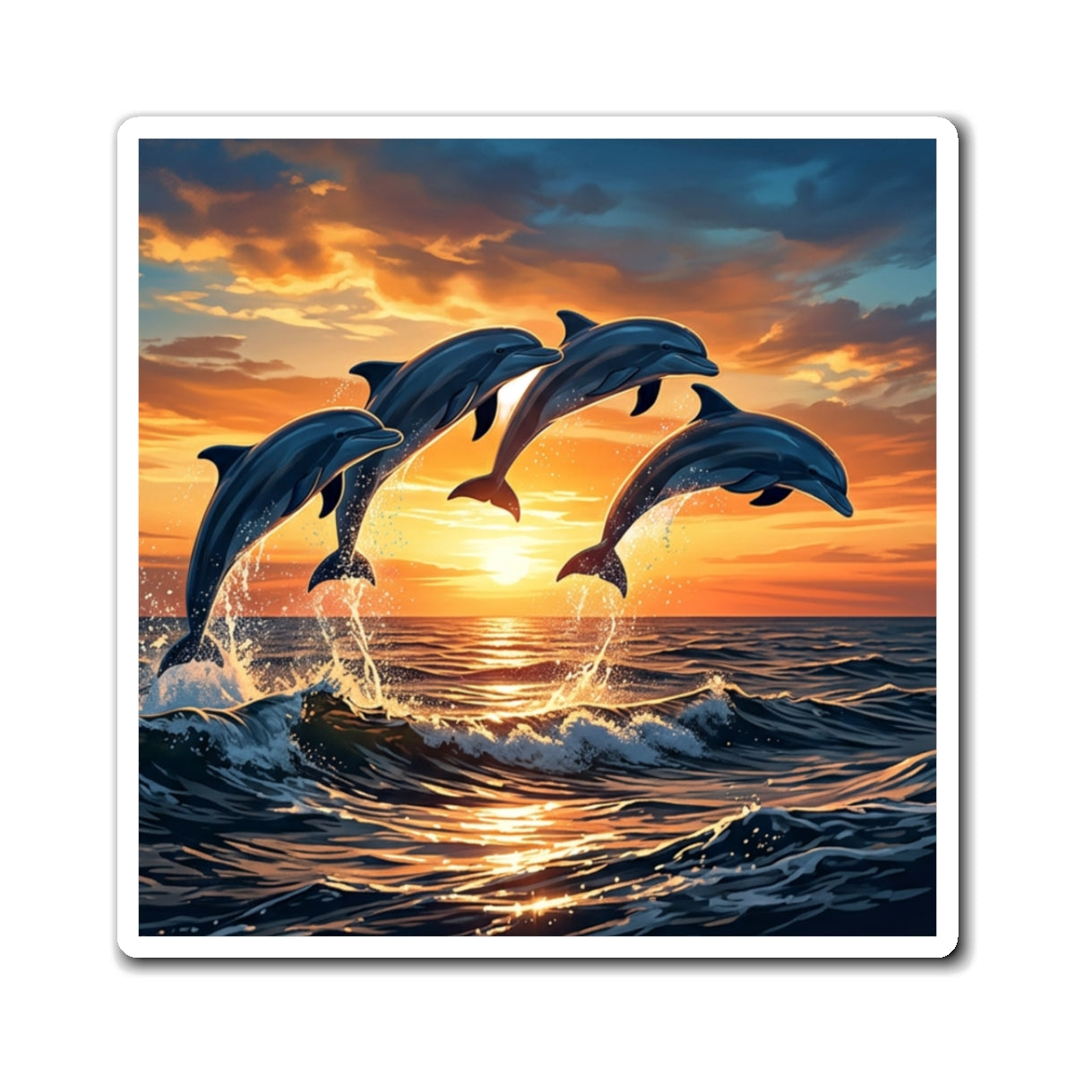 Dolphin Sunset Ocean Magnets