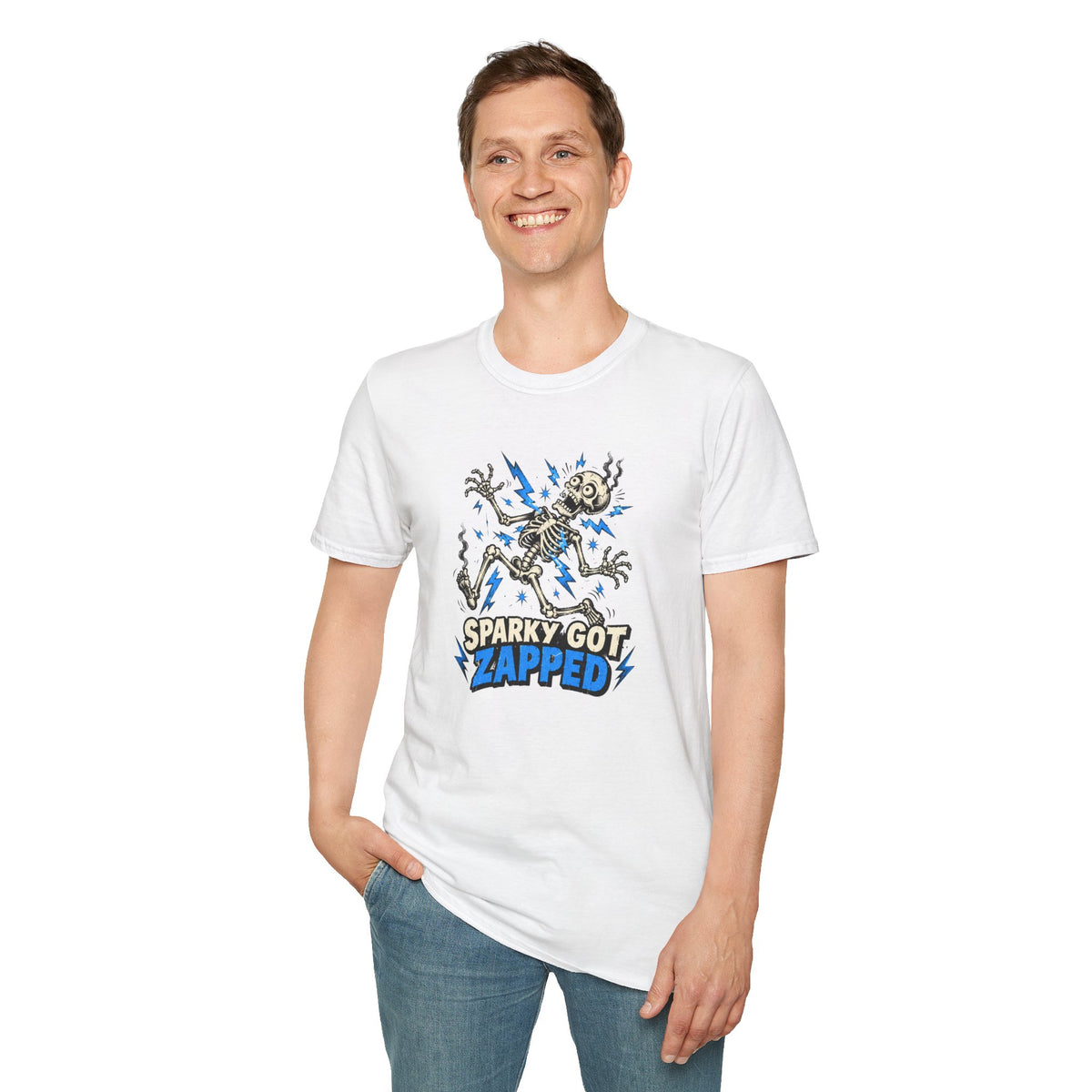 Sparky Got Zapped Skeleton Graphic T-Shirt