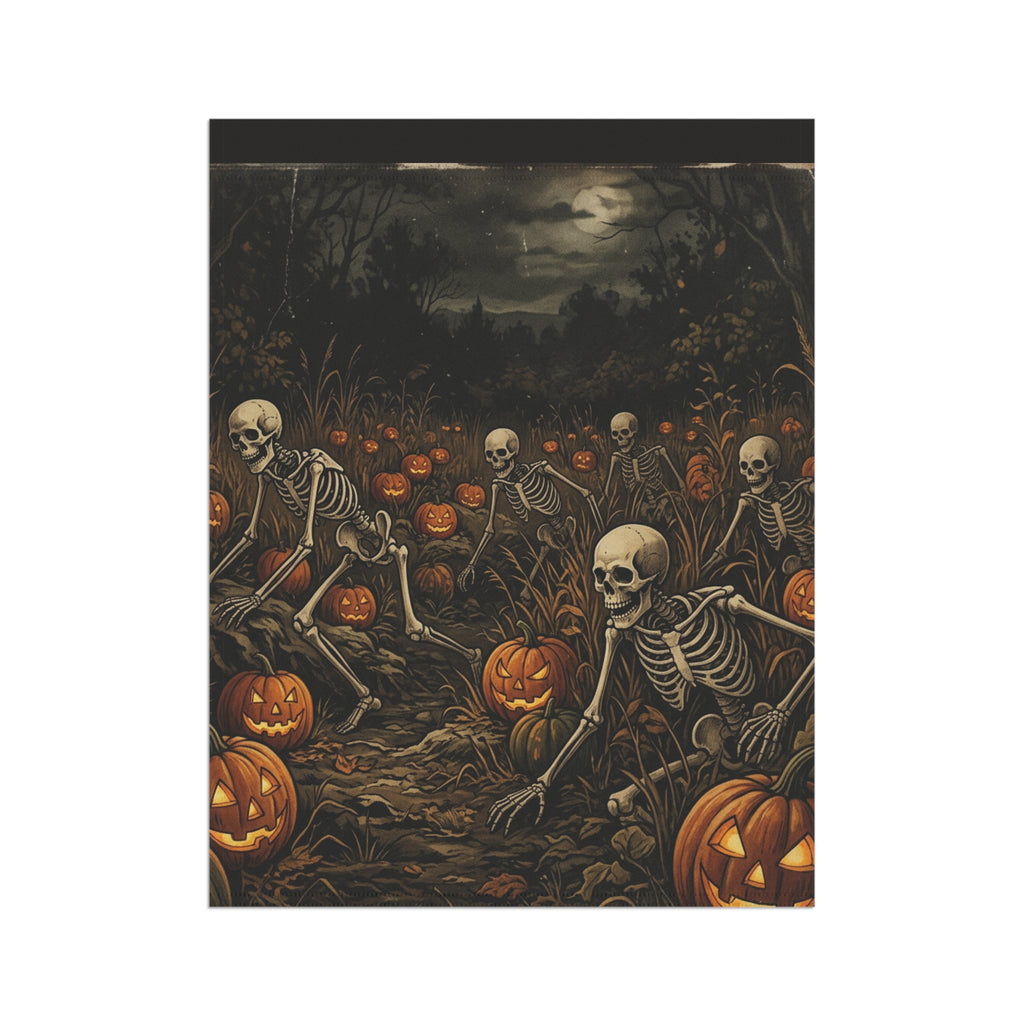 Halloween Skeleton Pumpkin Garden Flag — Spooky Outdoor House Banner