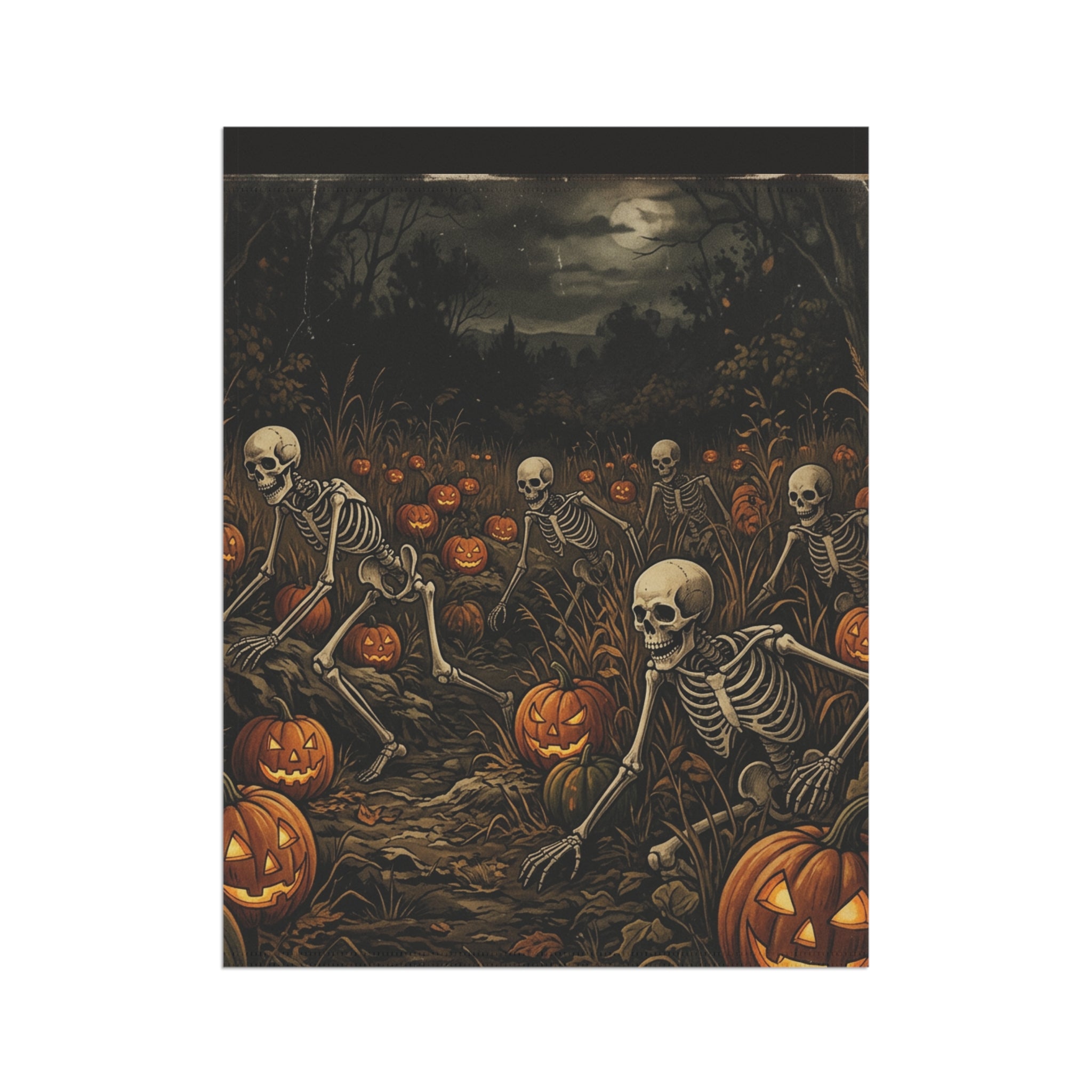 Halloween Skeleton Pumpkin Garden Flag — Spooky Outdoor House Banner