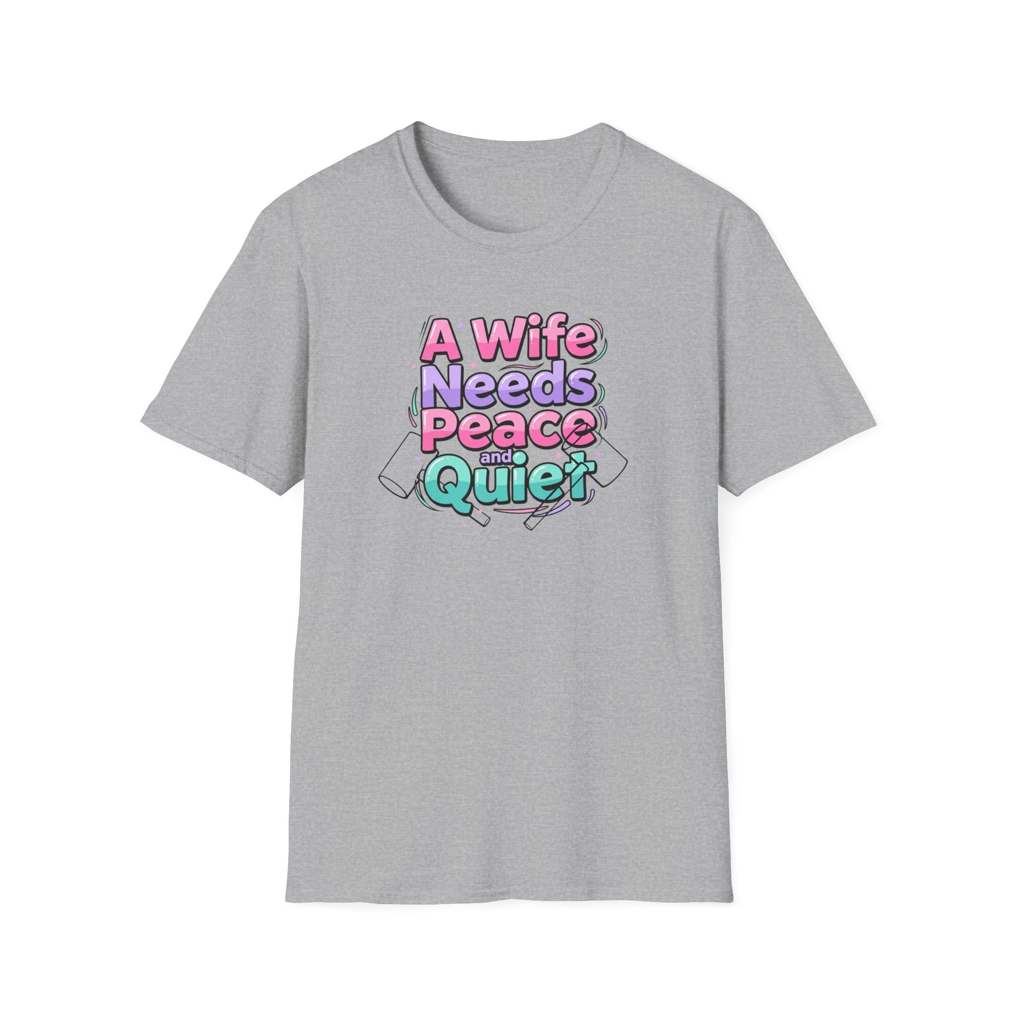 Womens T-Shirt “A Wife Needs Peace and Quiet” – Funny Retro Pastel Graphic Tee
