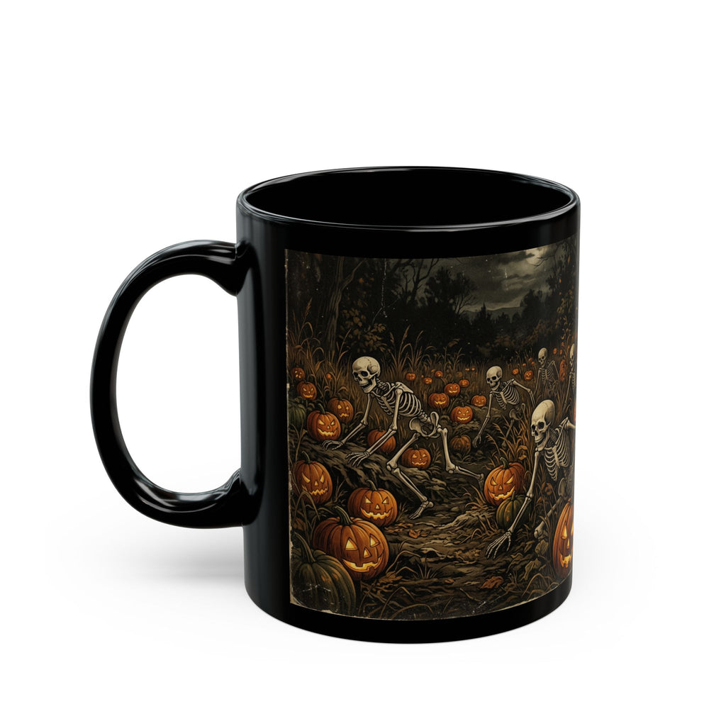 Halloween Pumpkin Patch Skeleton Mug — Spooky Farm Coffee Cup (11oz/15oz)