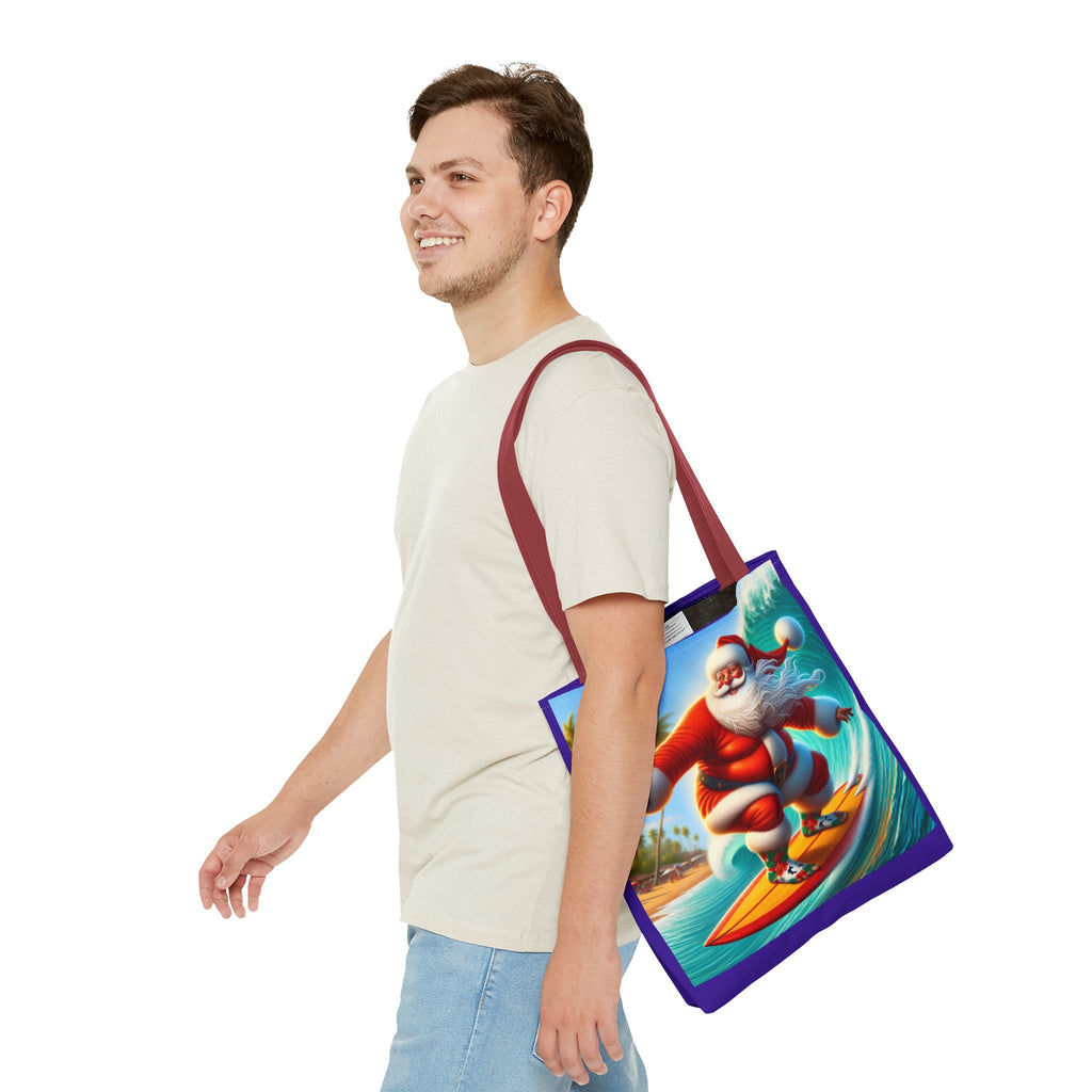 Surfing Santa Tote Bag — Tropical Christmas Beach Holiday Tote