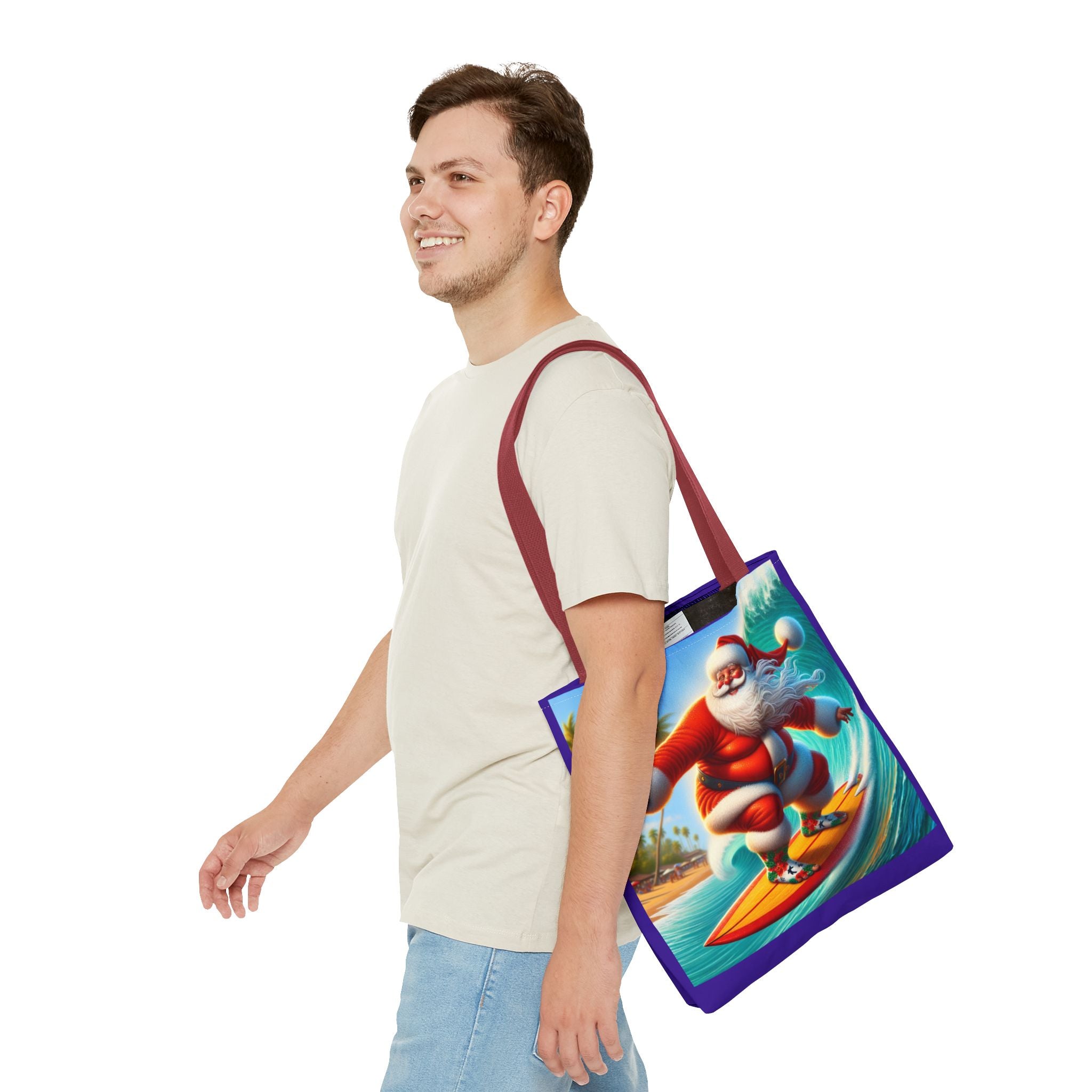 Surfing Santa Tote Bag — Tropical Christmas Beach Holiday Tote