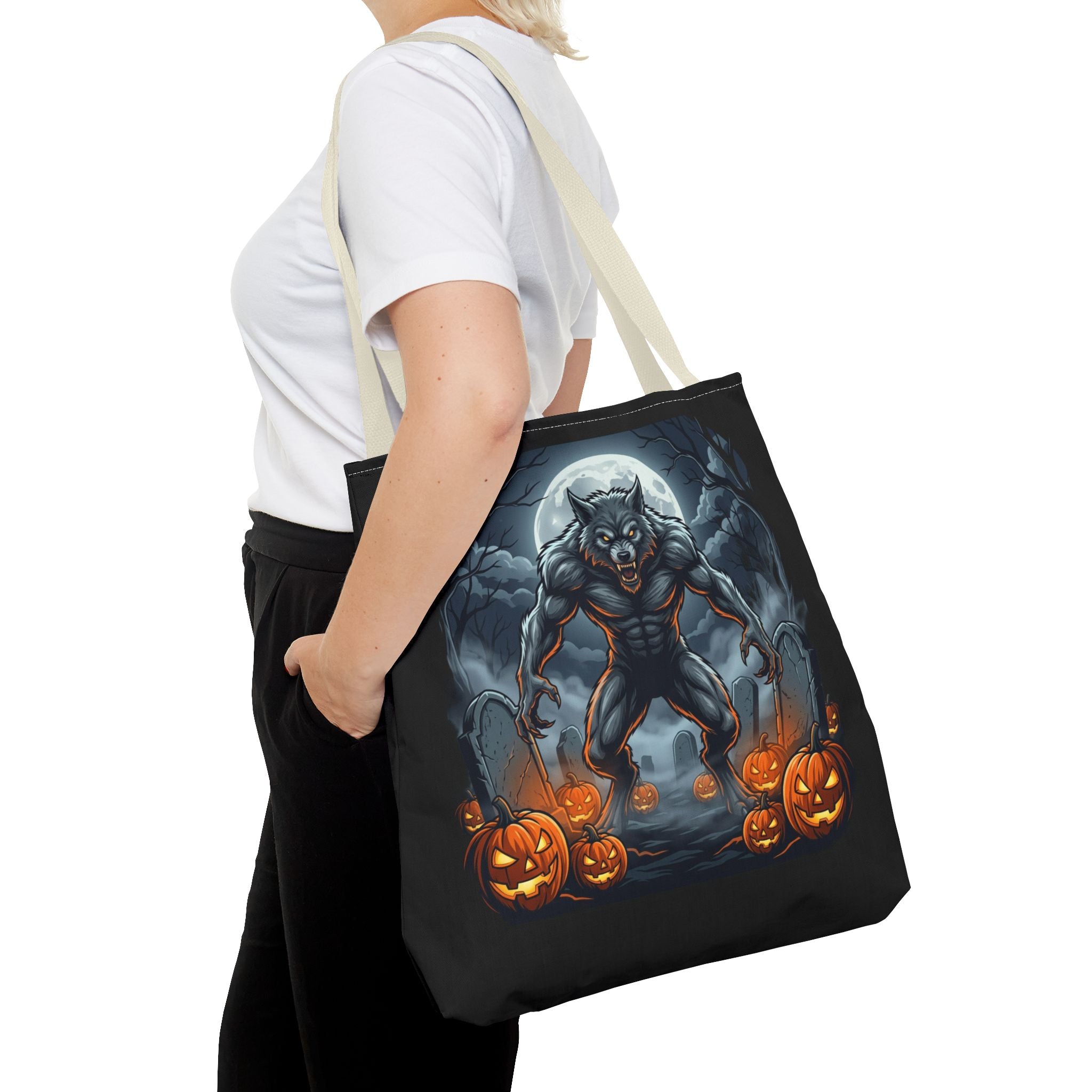 Werewolf Halloween Tote Bag — Full Moon Pumpkin Horror AOP Tote