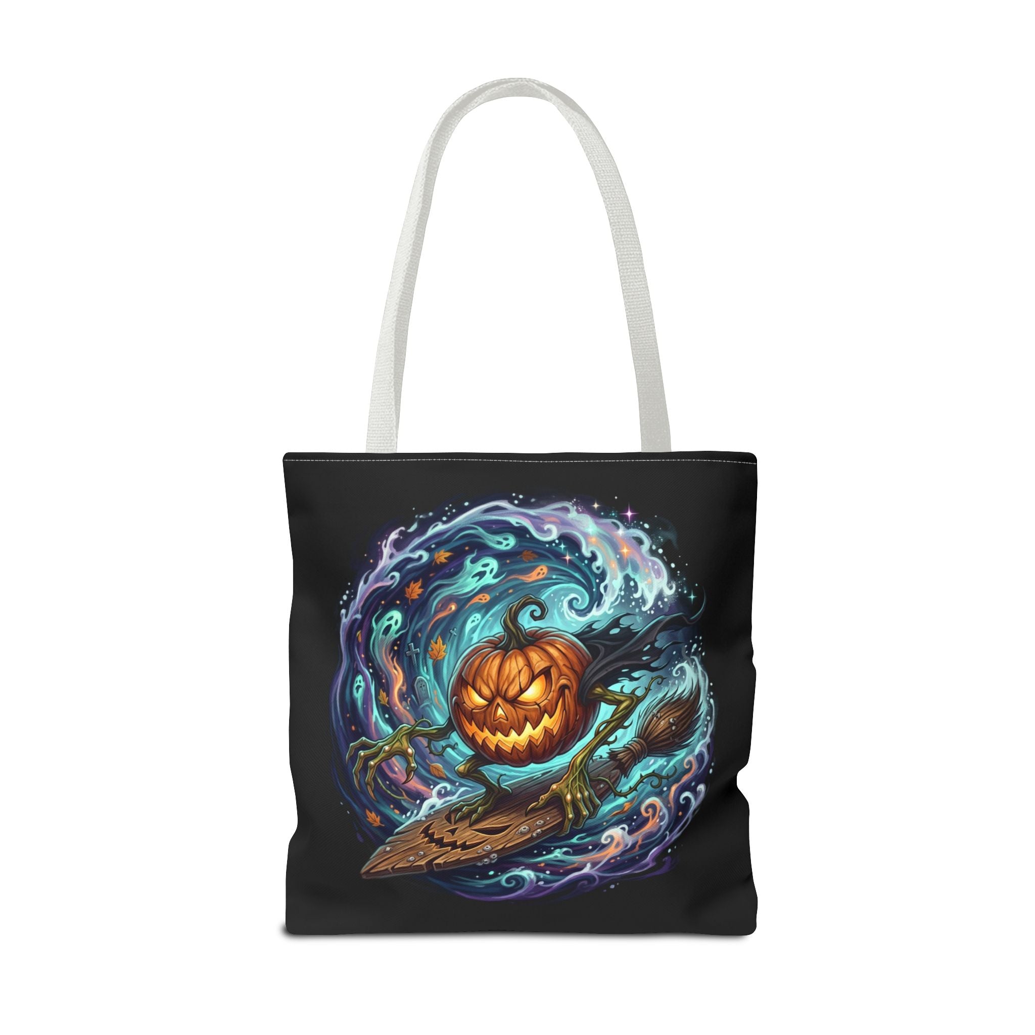 Halloween Surfing Pumpkin Tote Bag — Spooky Jack-o'-Lantern Beach Wave Tote