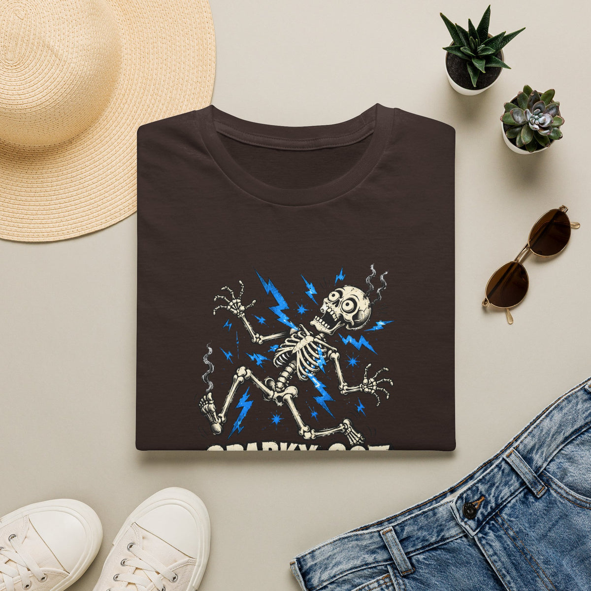 Sparky Got Zapped Skeleton Graphic T-Shirt