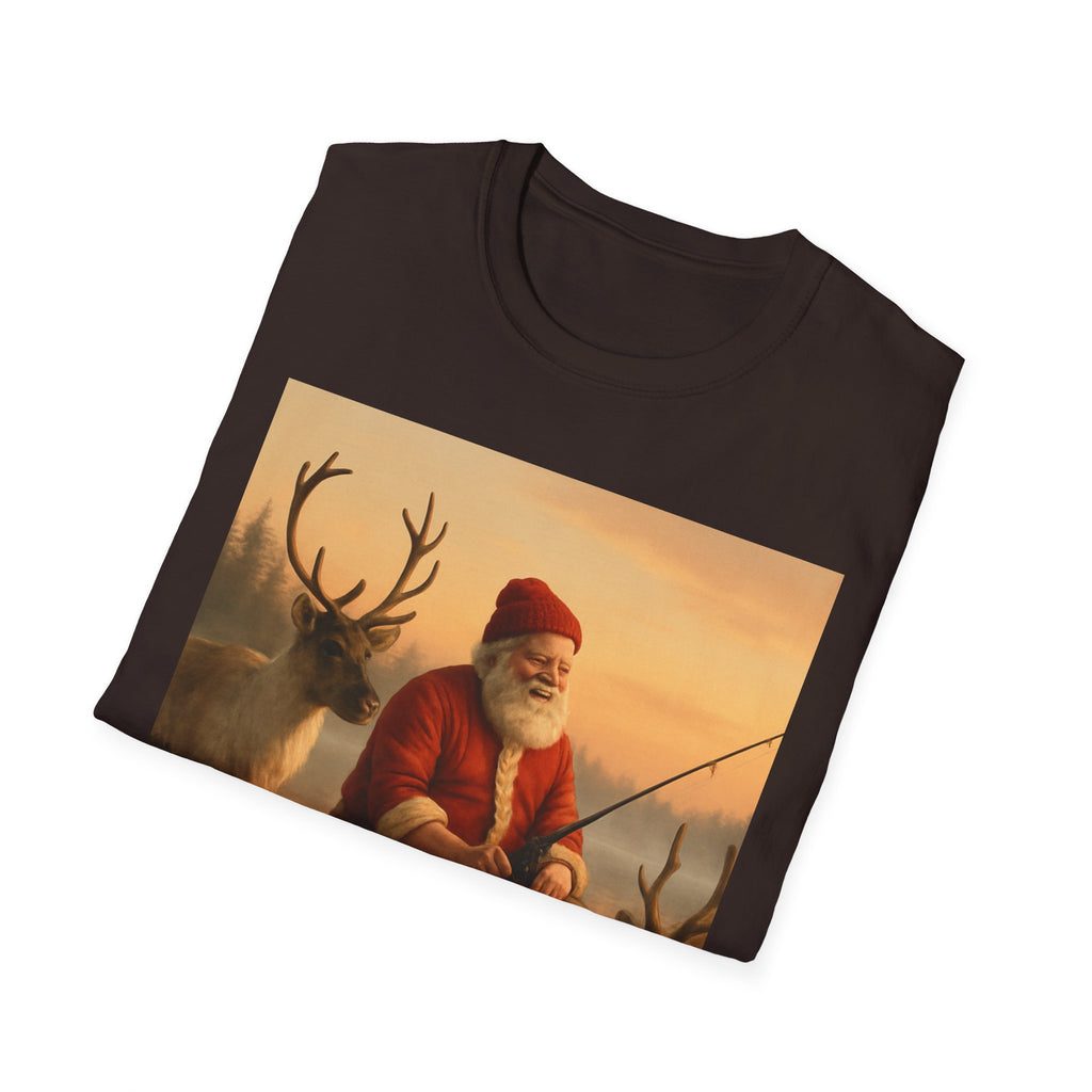 Santa Fishing with Reindeer T-Shirt