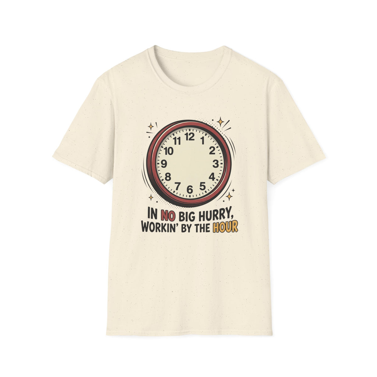 Clock Graphic T-Shirt — “In No Big Hurry, Workin’ By The Book” Vintage Timepiece Tee