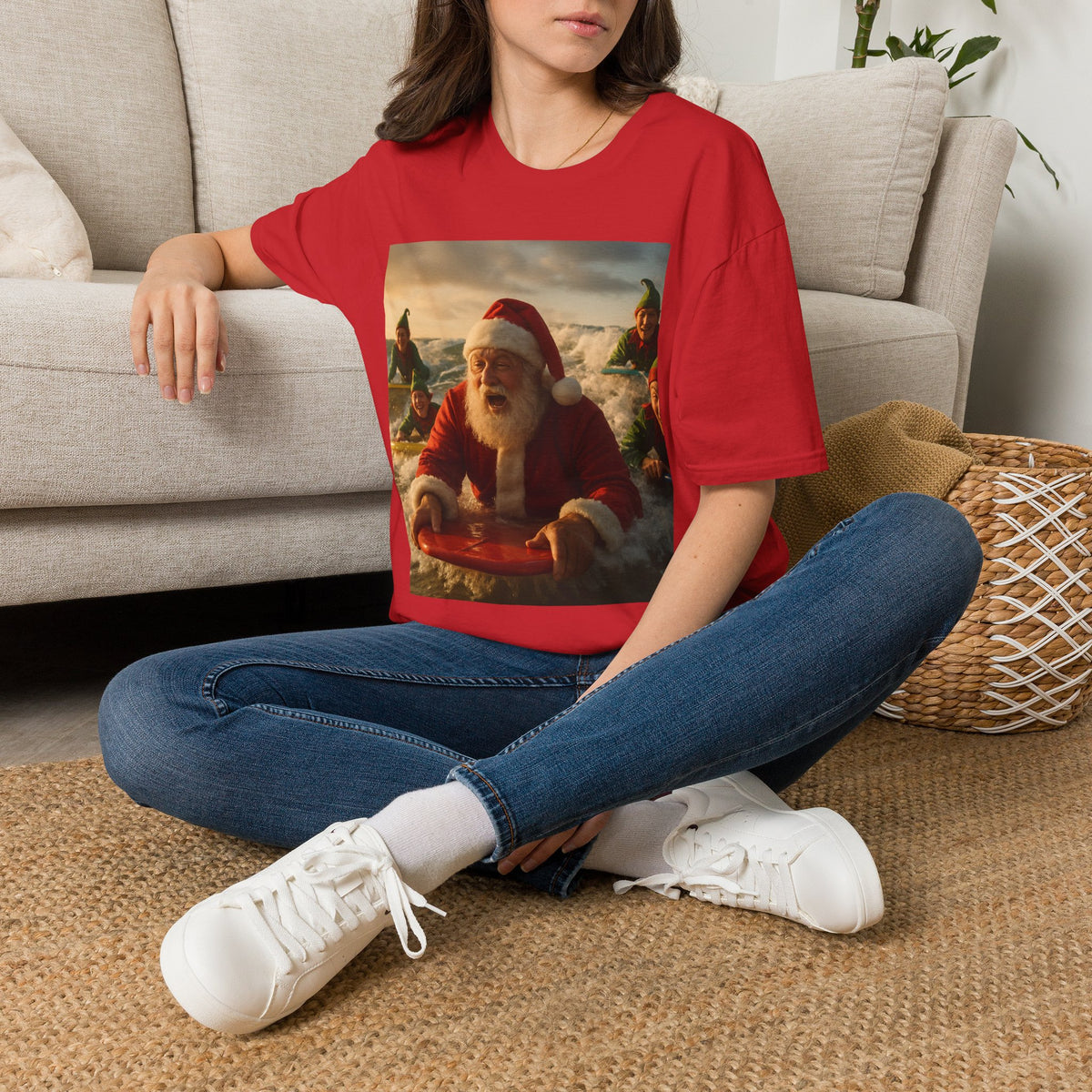 Santa Surfing T-Shirt — Funny Christmas Holiday Surf Santa Tee