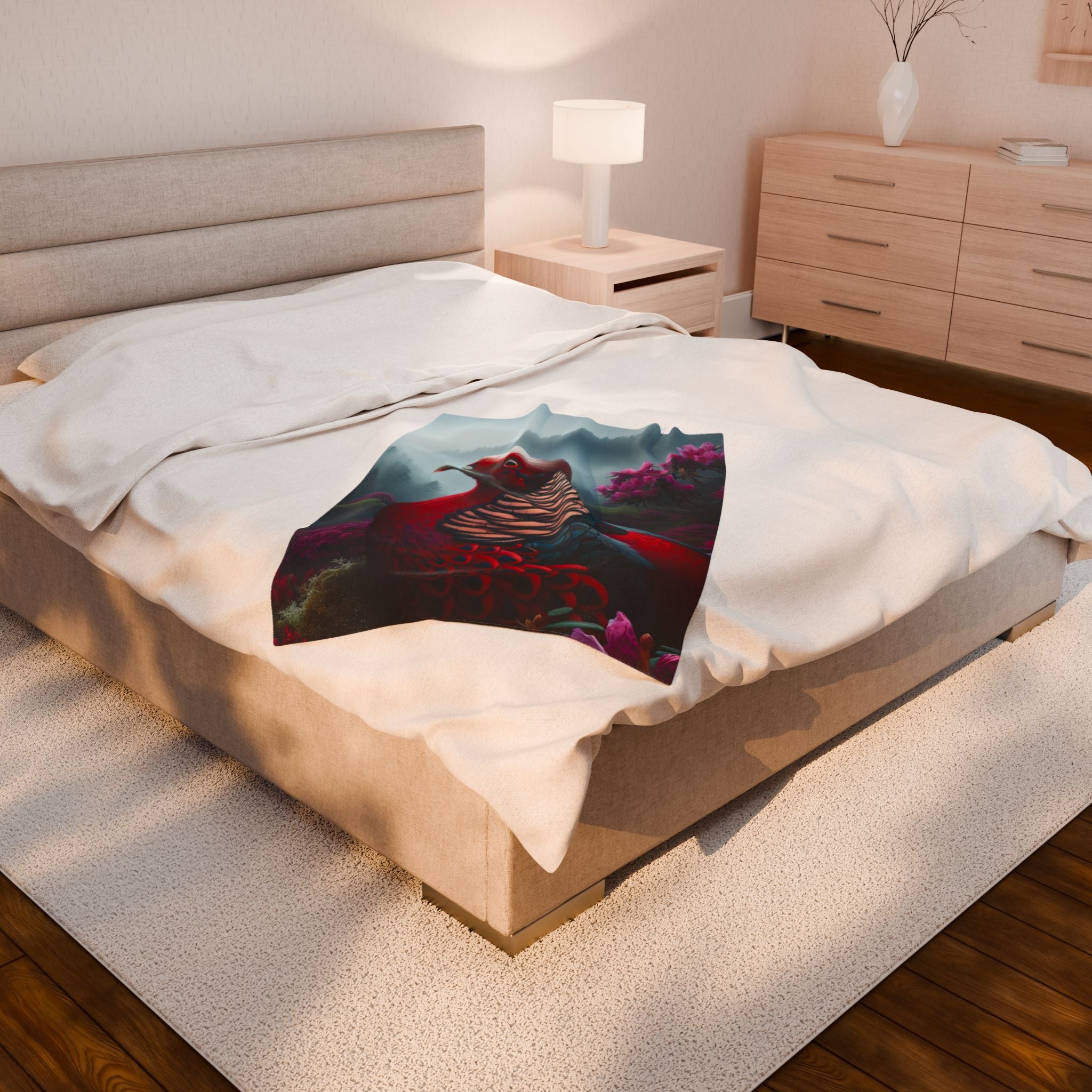 Velveteen Plush Blanket - Colorful Bird 2