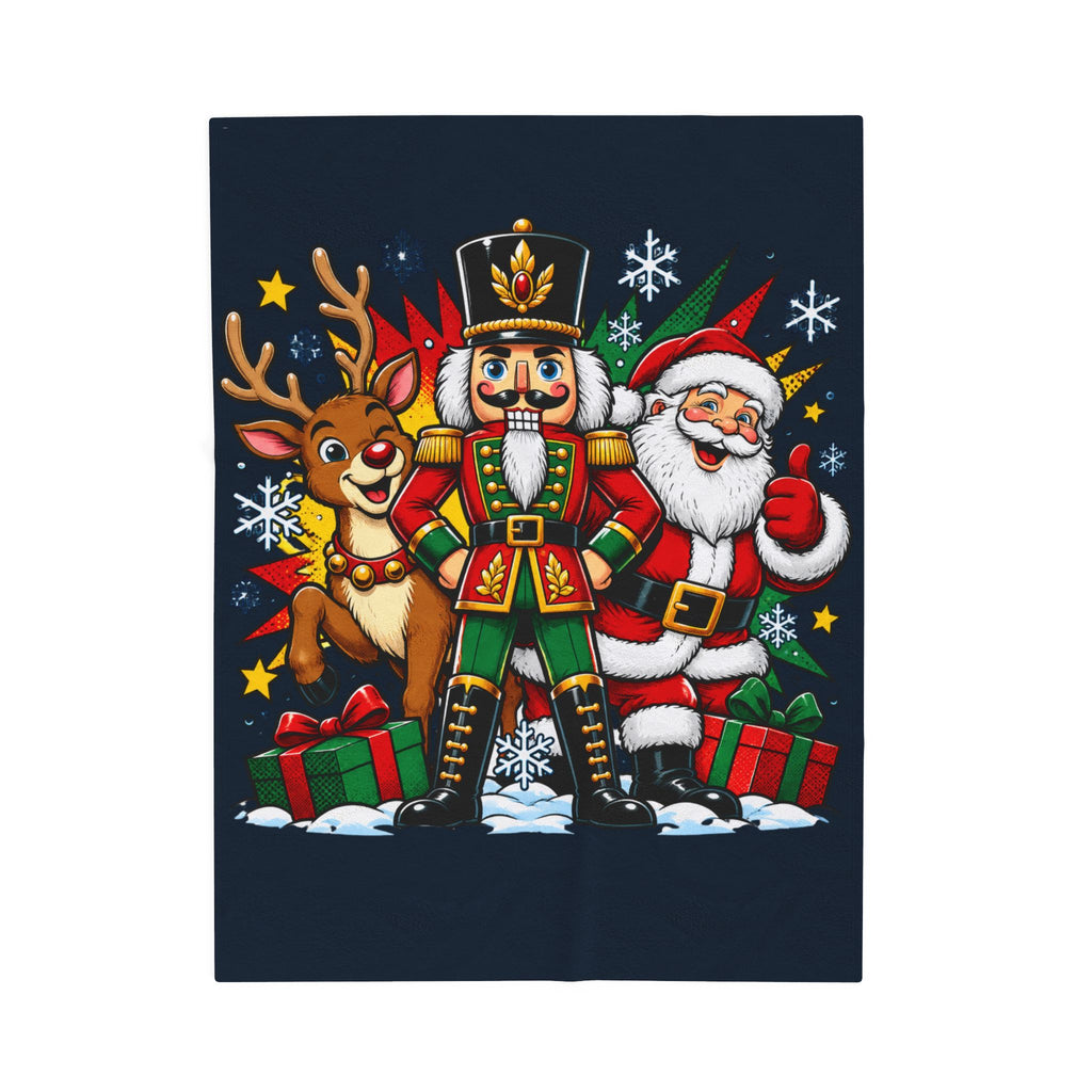 Christmas Nutcracker, Santa & Reindeer Velveteen Plush Blanket
