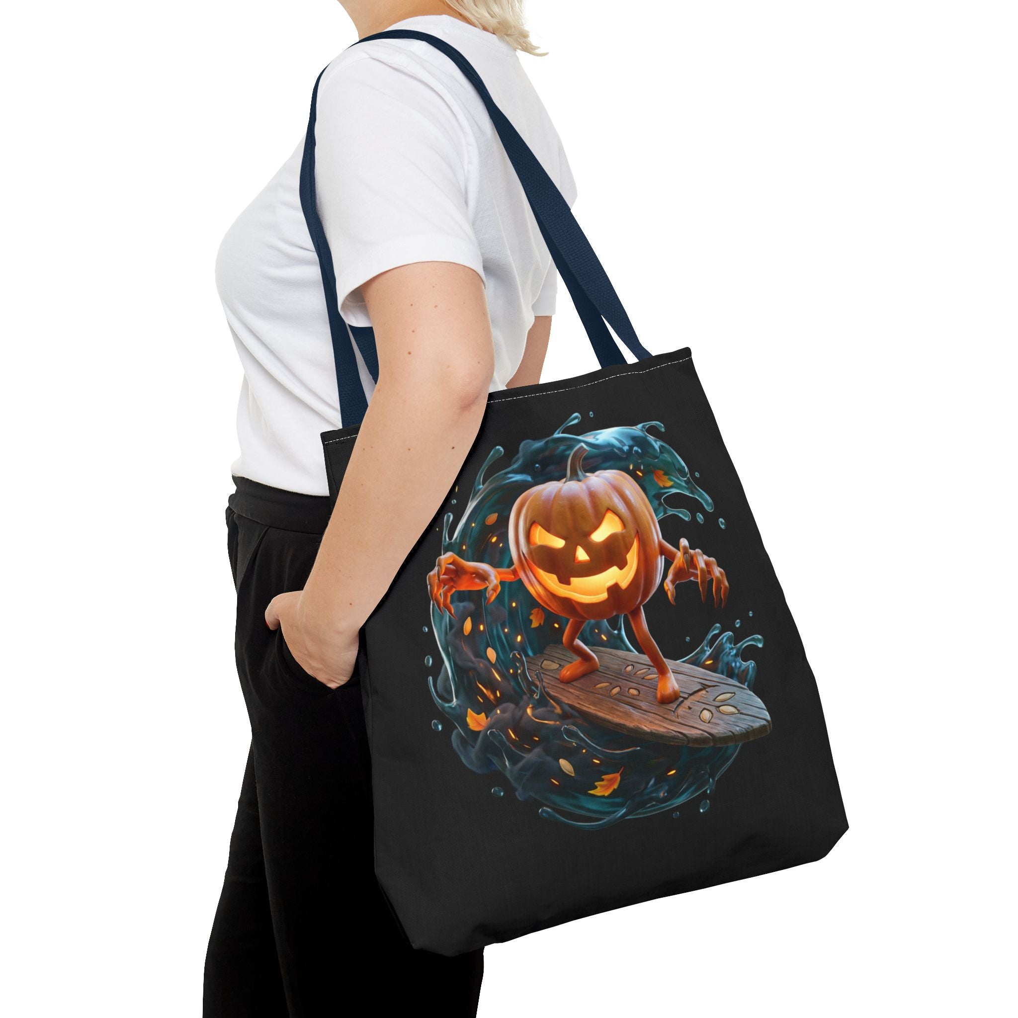 Halloween Pumpkin Surf Tote Bag — Spooky Jack-O'-Lantern Surfing Beach Tote