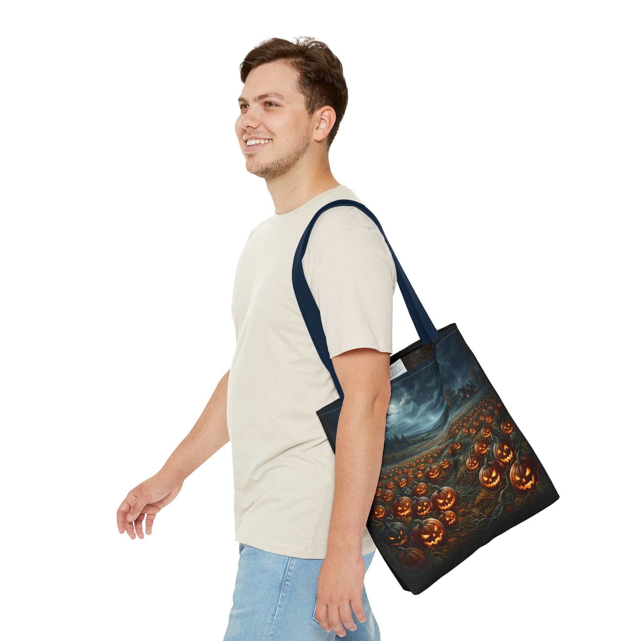 Halloween Pumpkin Field Tote Bag — Spooky Jack-O'-Lantern All-Over Print