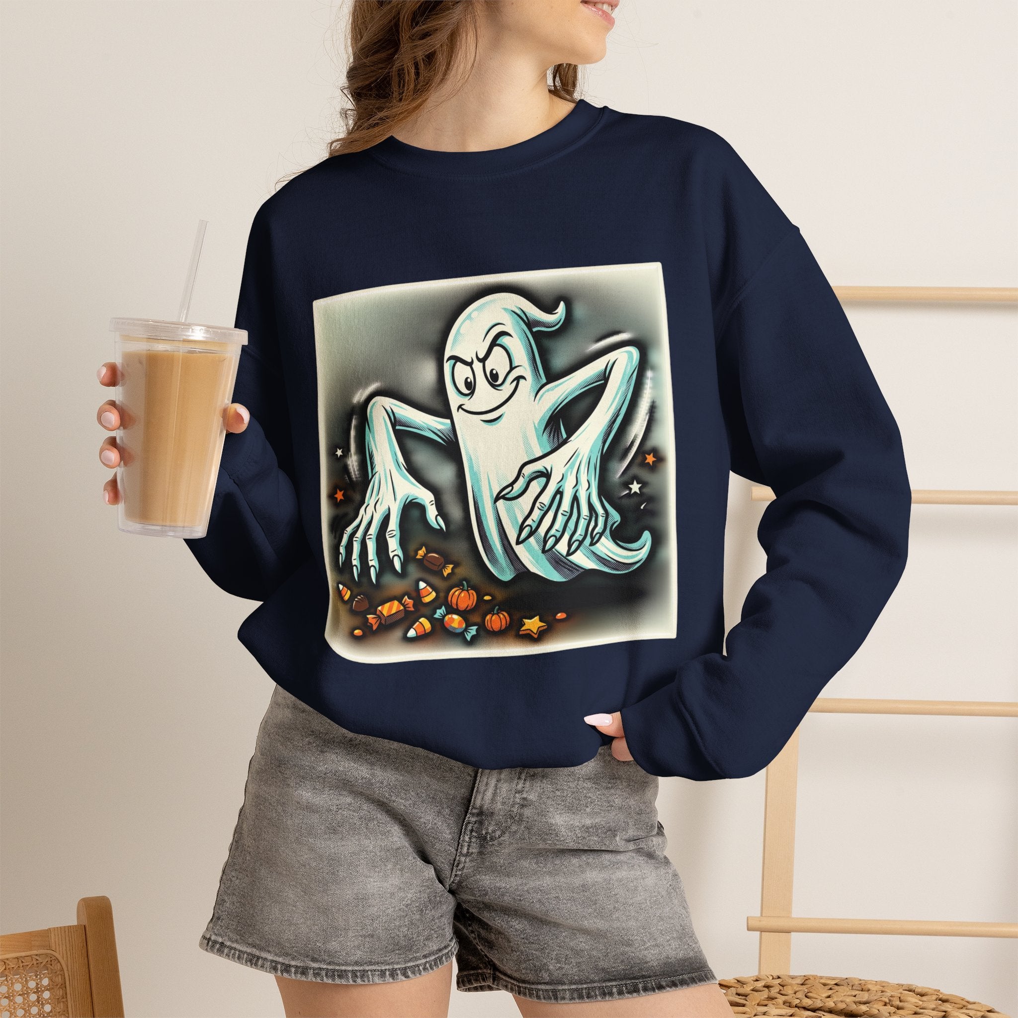 Vintage Candy Ghost Halloween Crewneck Sweatshirt