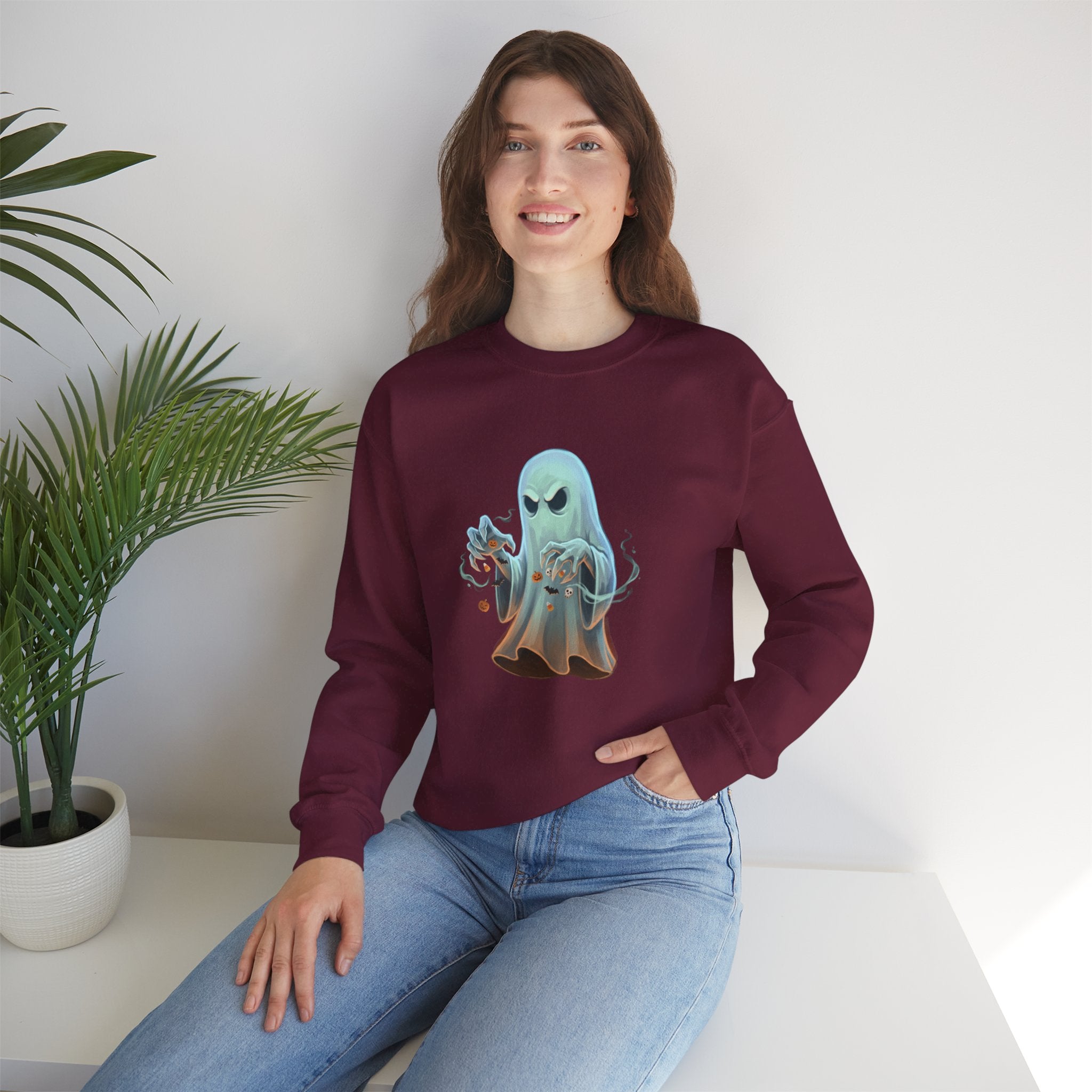 Grumpy Ghost Halloween Crewneck Sweatshirt