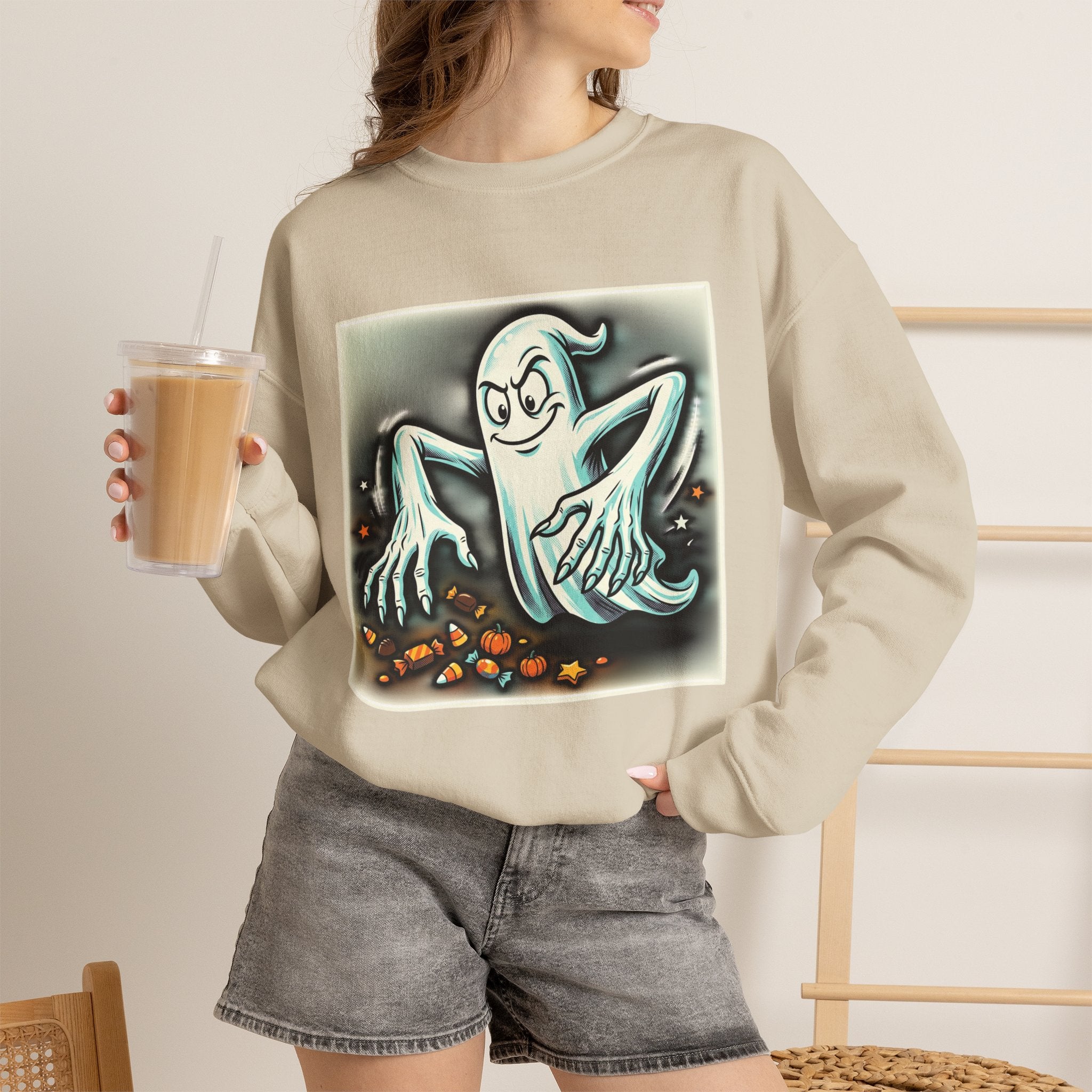 Vintage Candy Ghost Halloween Crewneck Sweatshirt