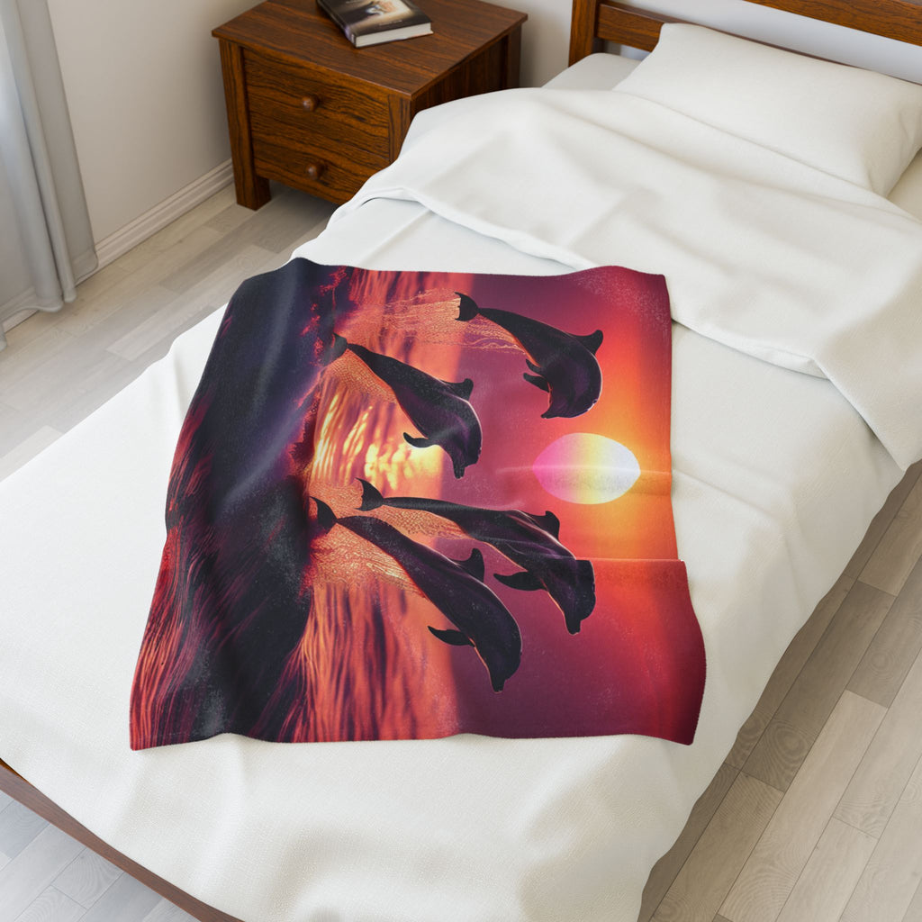 Velveteen Plush Blanket - Dolphins 3