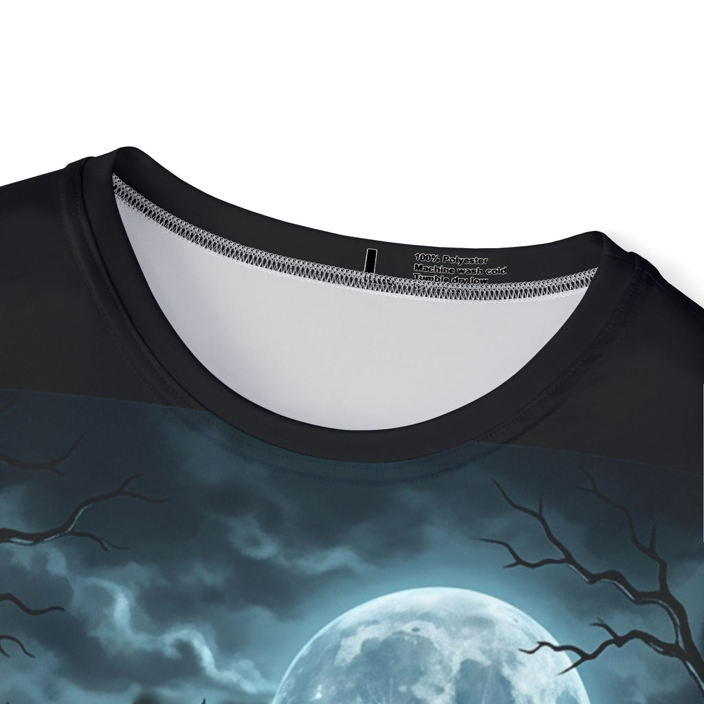 Werewolf Halloween Jersey — Full‑Print Men's Sports Tee with Moonlit Graveyard