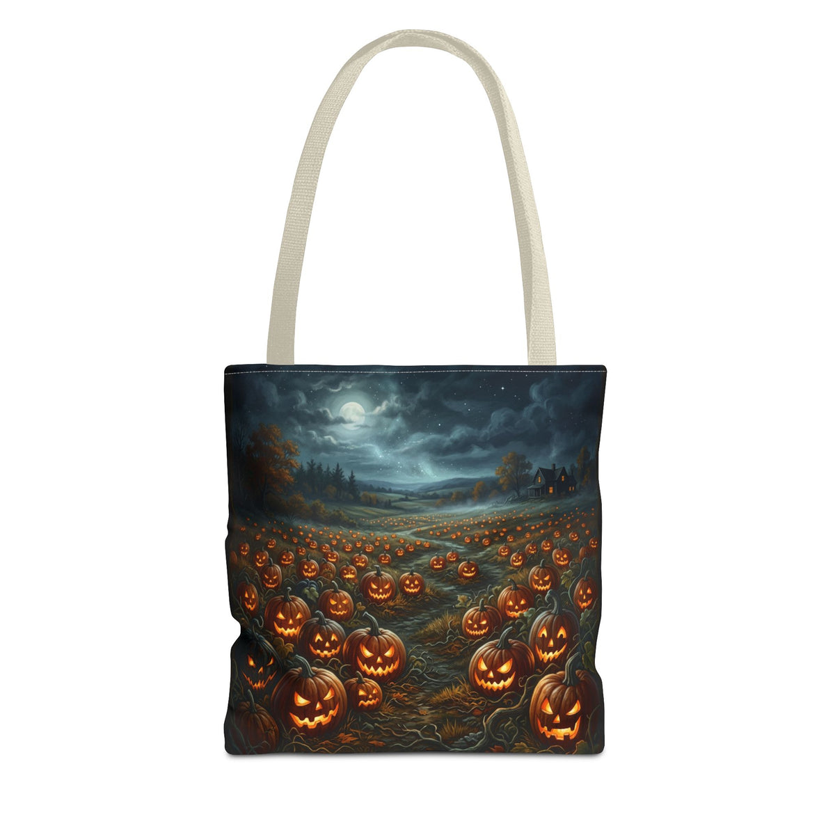 Halloween Pumpkin Field Tote Bag — Spooky Jack-O'-Lantern All-Over Print