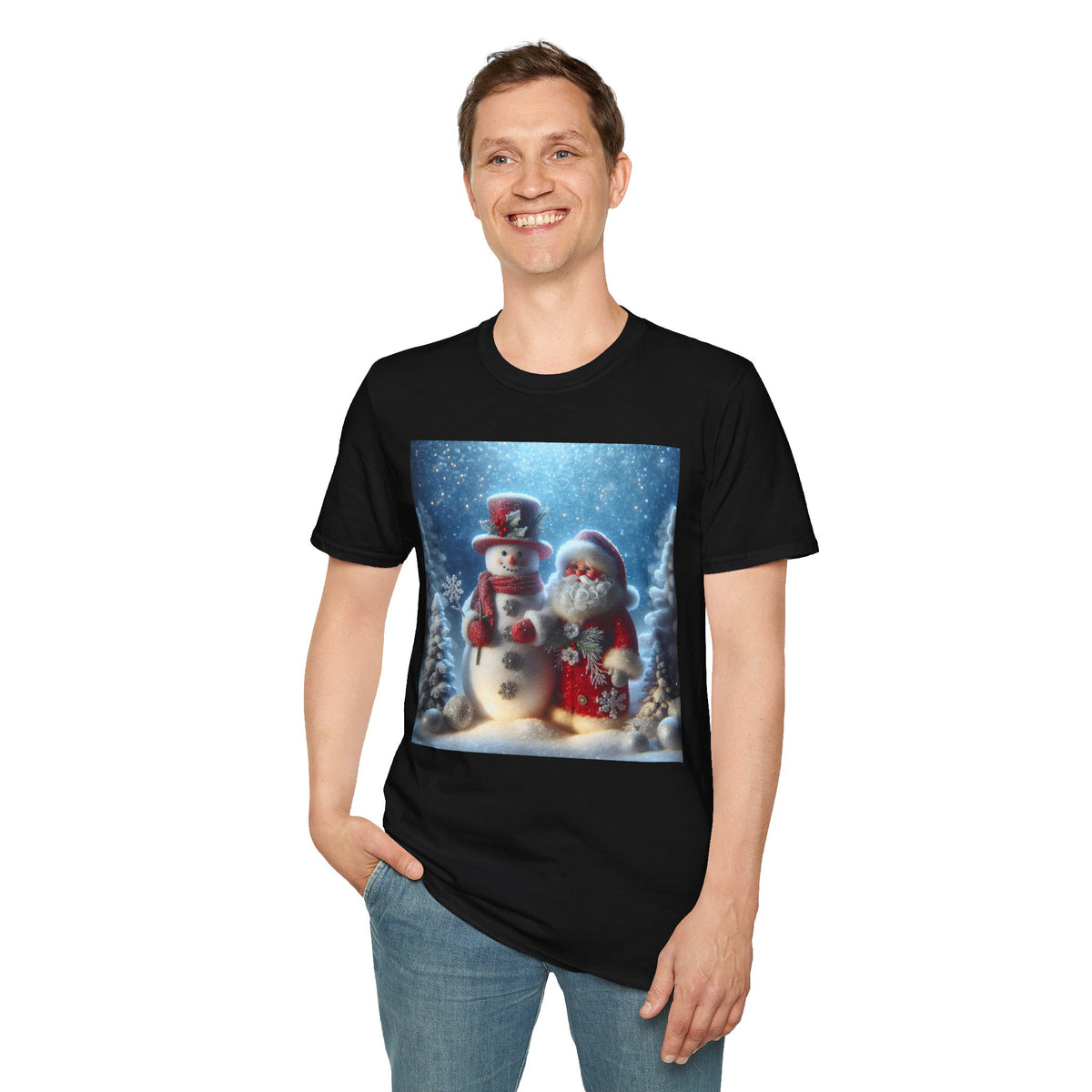 Christmas Santa & Snowman T-Shirt — Holiday Winter Scene Tee