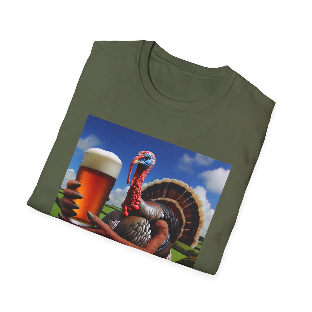 Thankful Turkey Beer T-Shirt — Funny Thanksgiving Turkey Holding Pint Tee