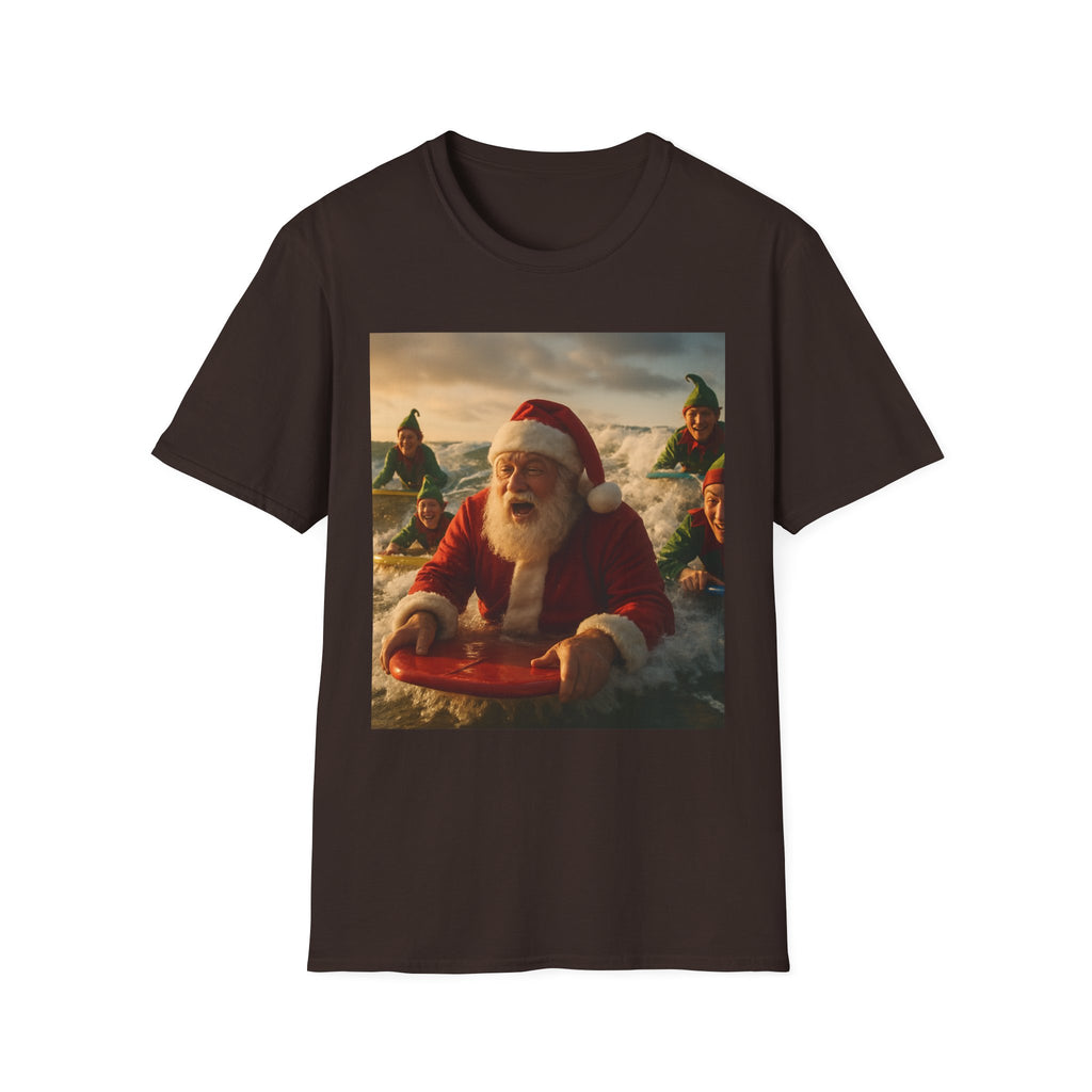Santa Surfing T-Shirt — Funny Christmas Holiday Surf Santa Tee