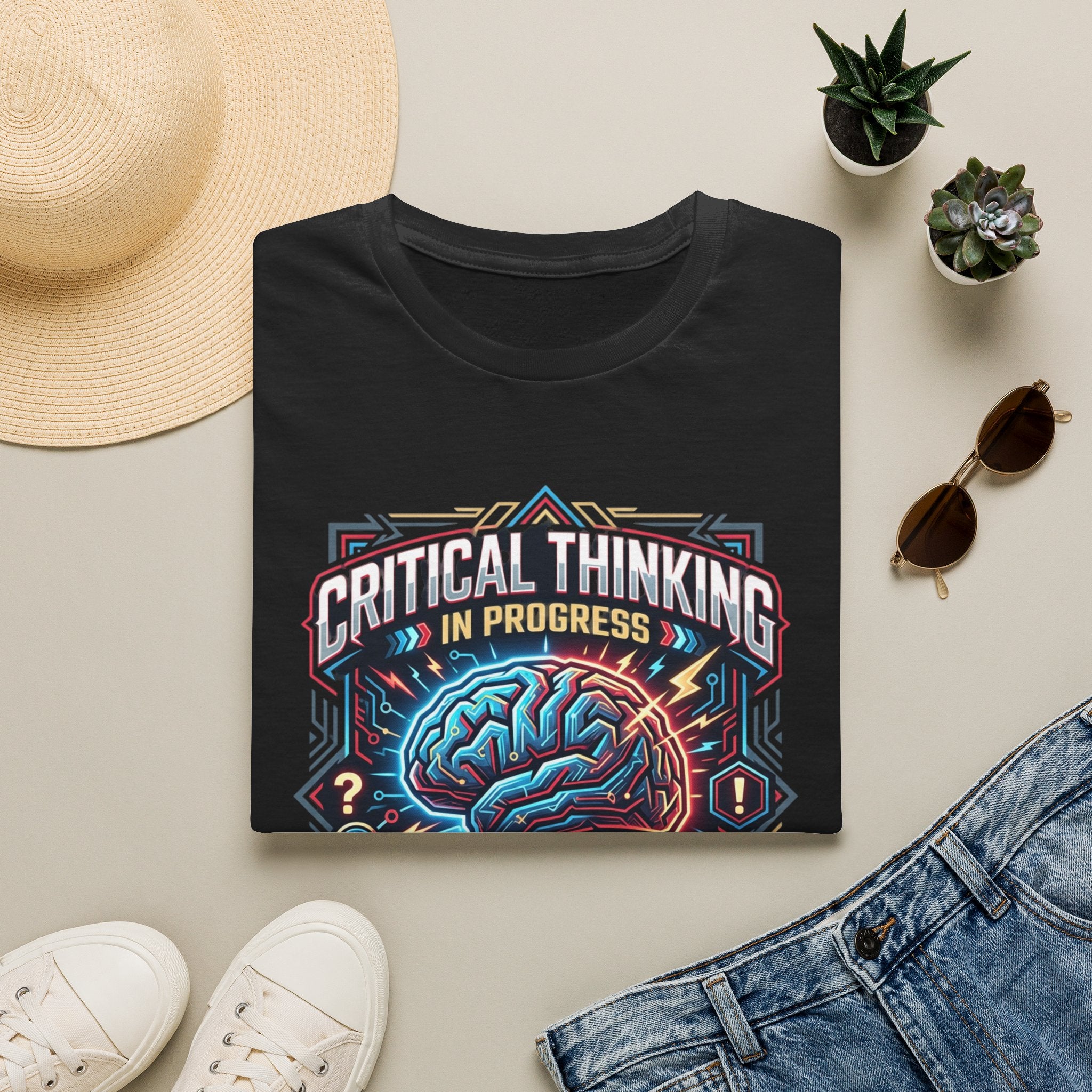 Critical Thinking Brain Graphic T-Shirt — Retro Neon Science Tee