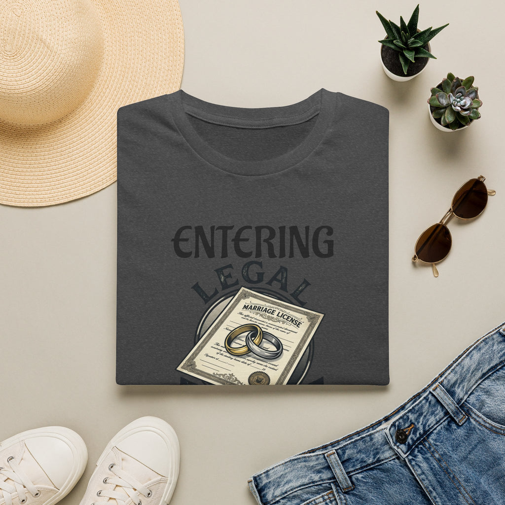 Entering Legal Torture Marriage License T‑Shirt — Funny Wedding / Bride & Groom Gift
