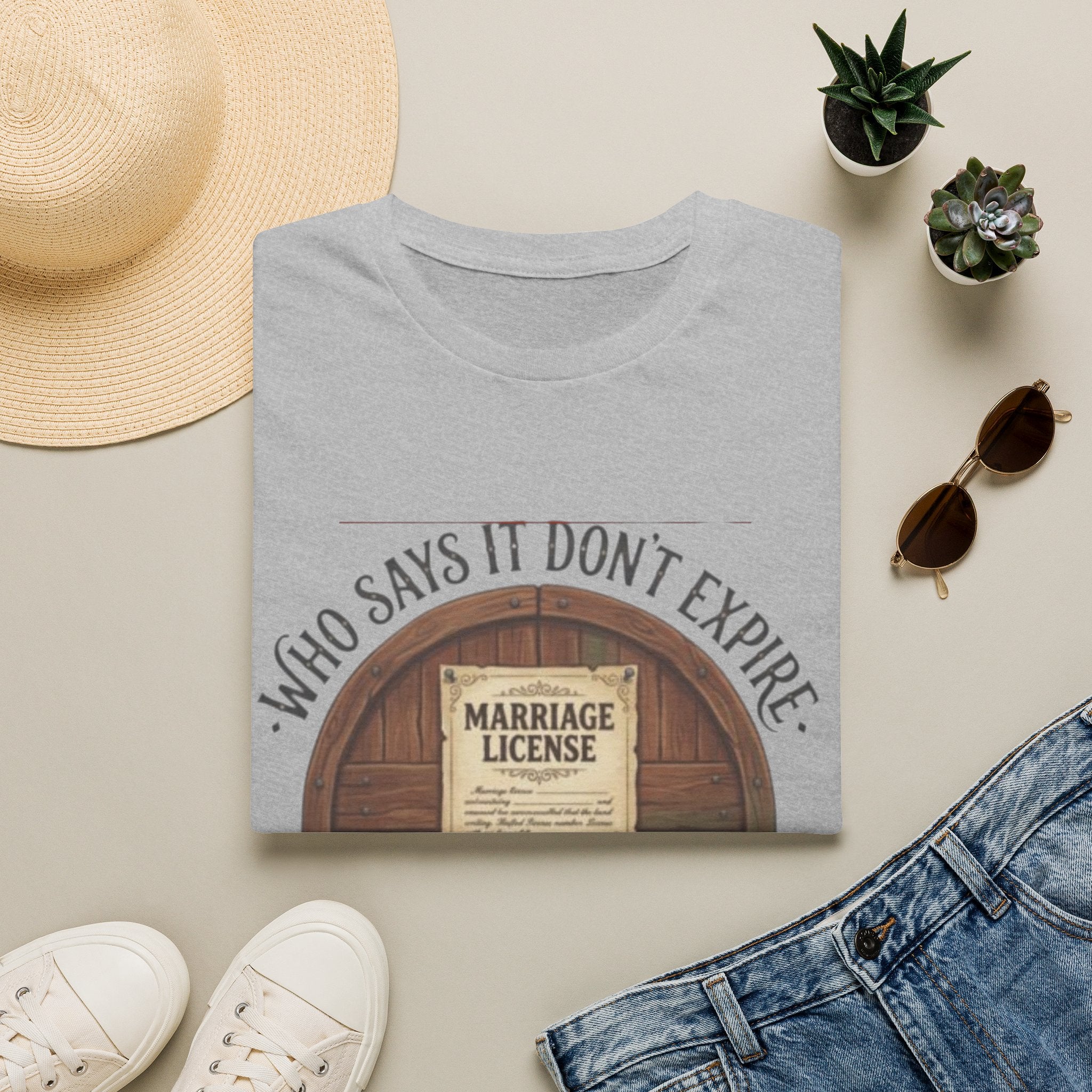 T-Shirt — "Who Says It Don't Expire" Vintage Marriage License Design