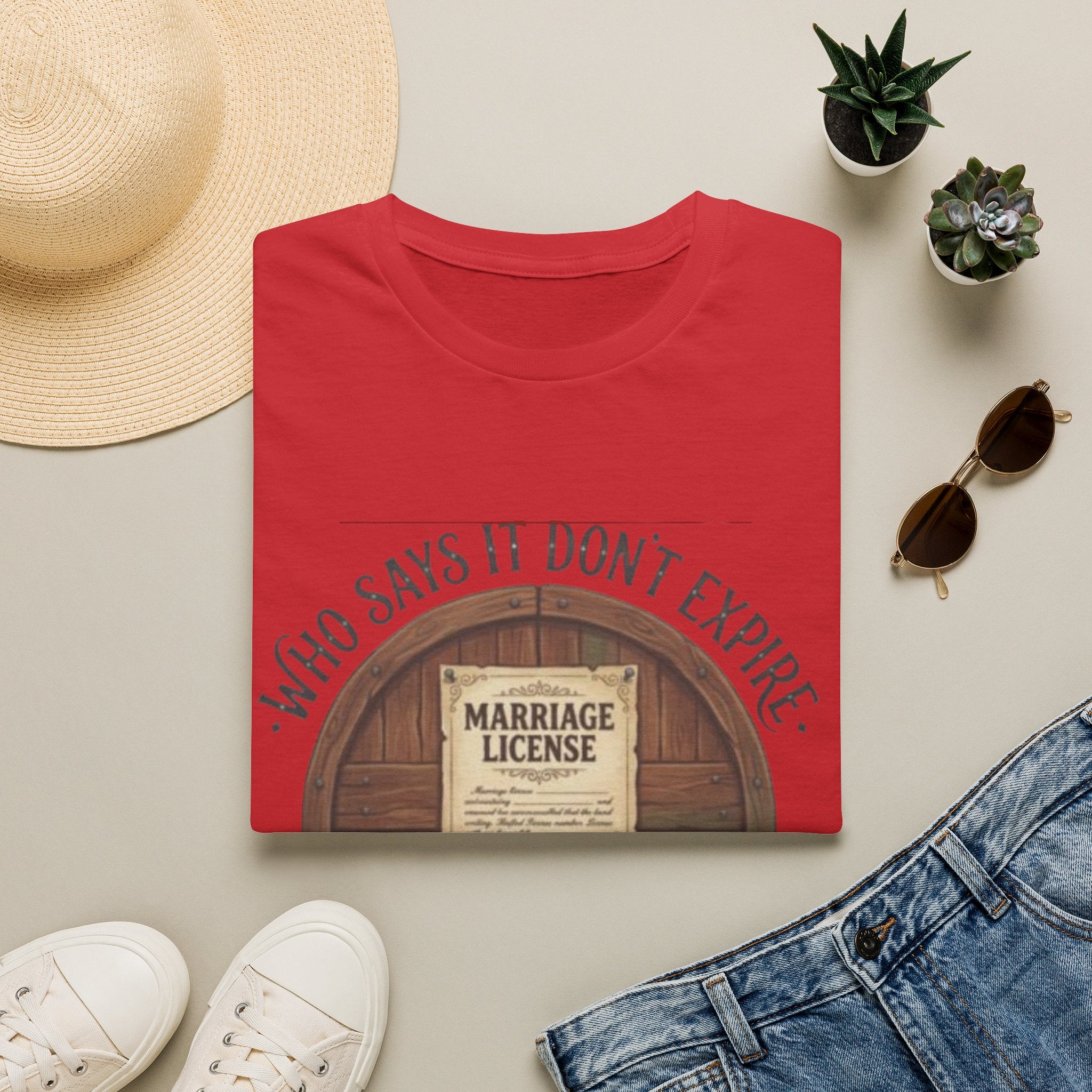 T-Shirt — "Who Says It Don't Expire" Vintage Marriage License Design