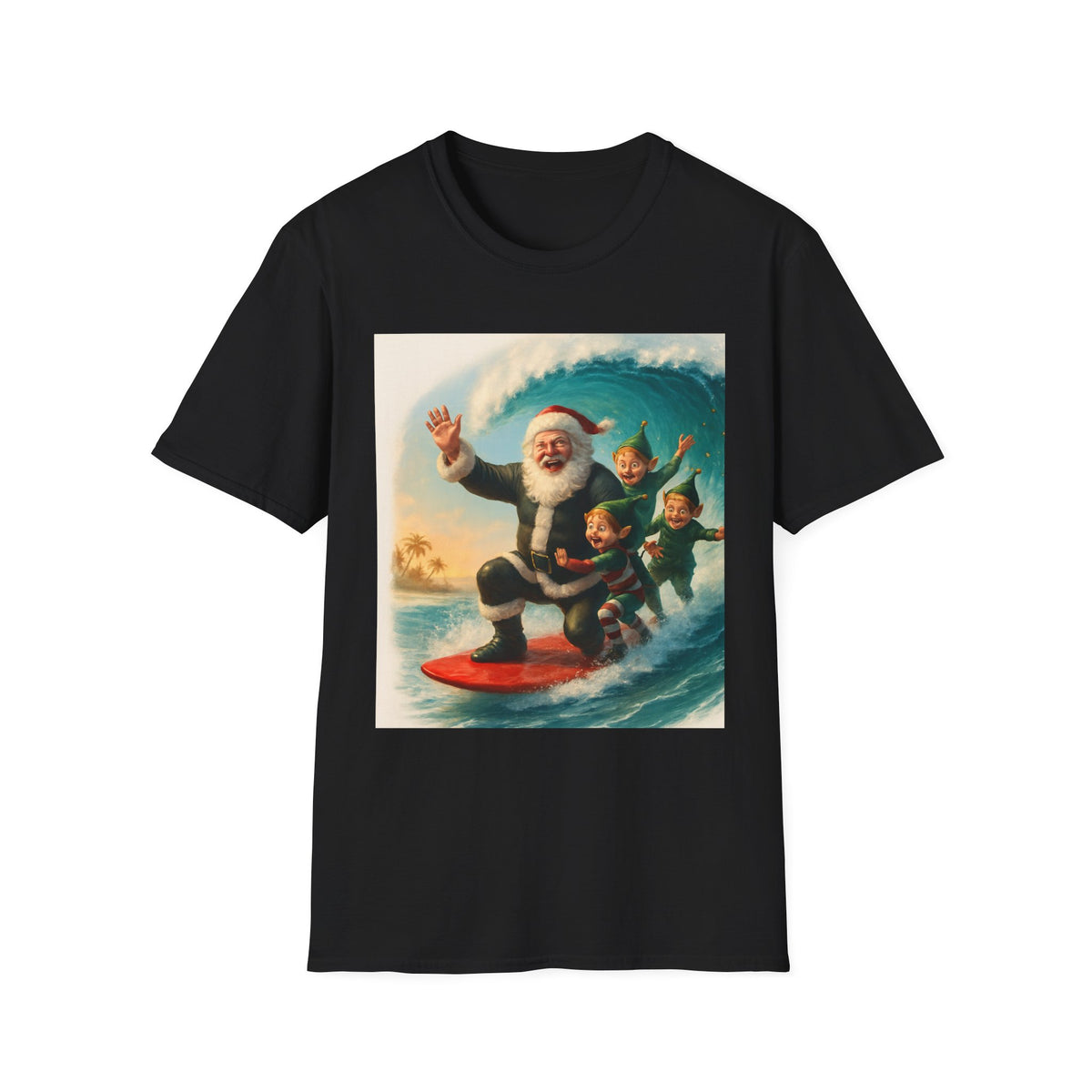 Santa Surfing T-Shirt — Retro Christmas Surfing Santa Tee