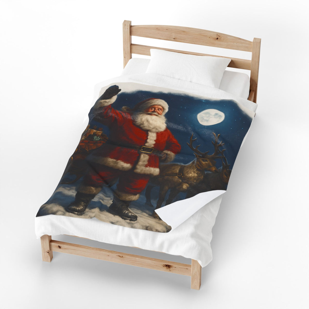 Santa Claus and Reindeer Christmas Velveteen Plush Blanket