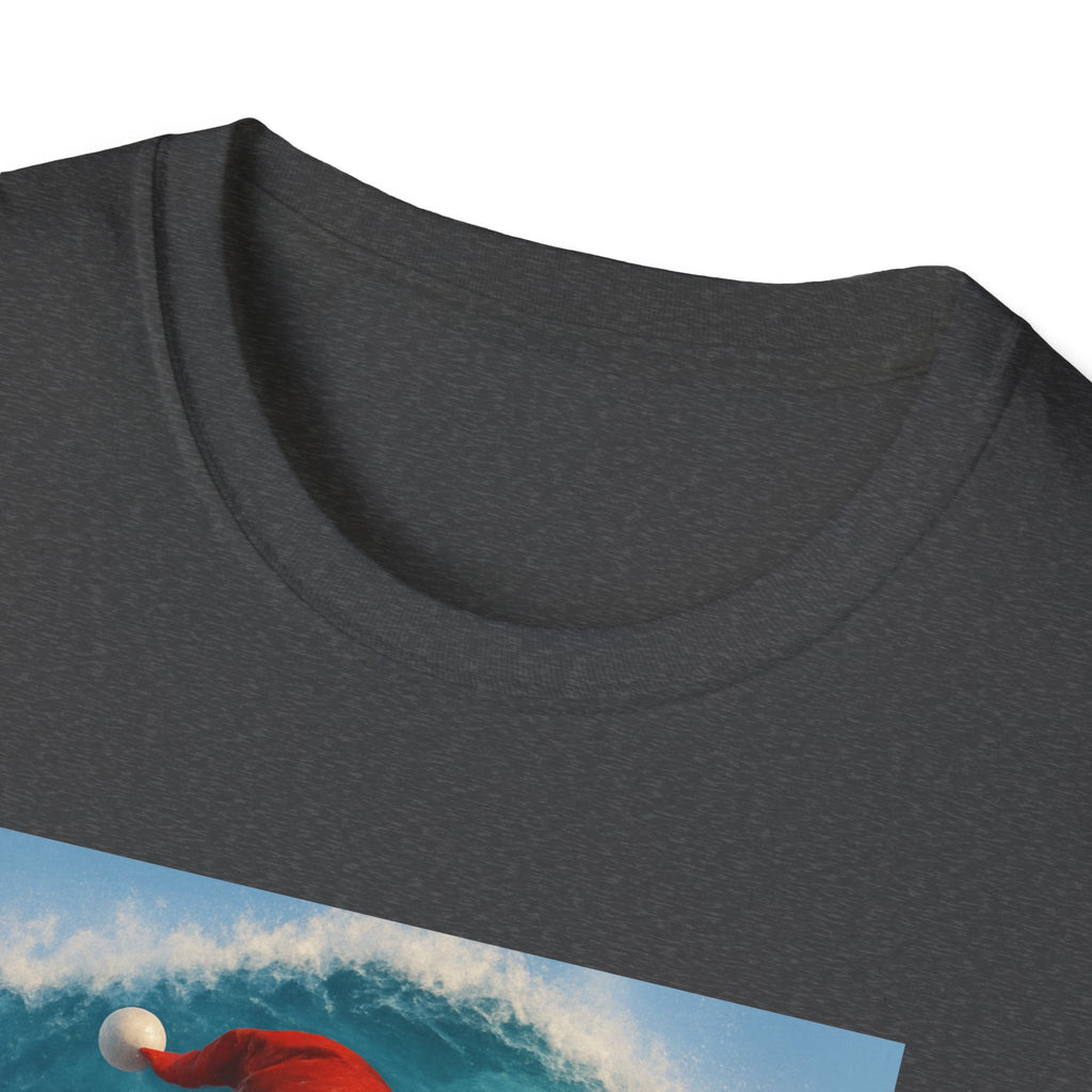 Santa Surfing T-Shirt — Retro Santa and Reindeer Surf Holiday Tee