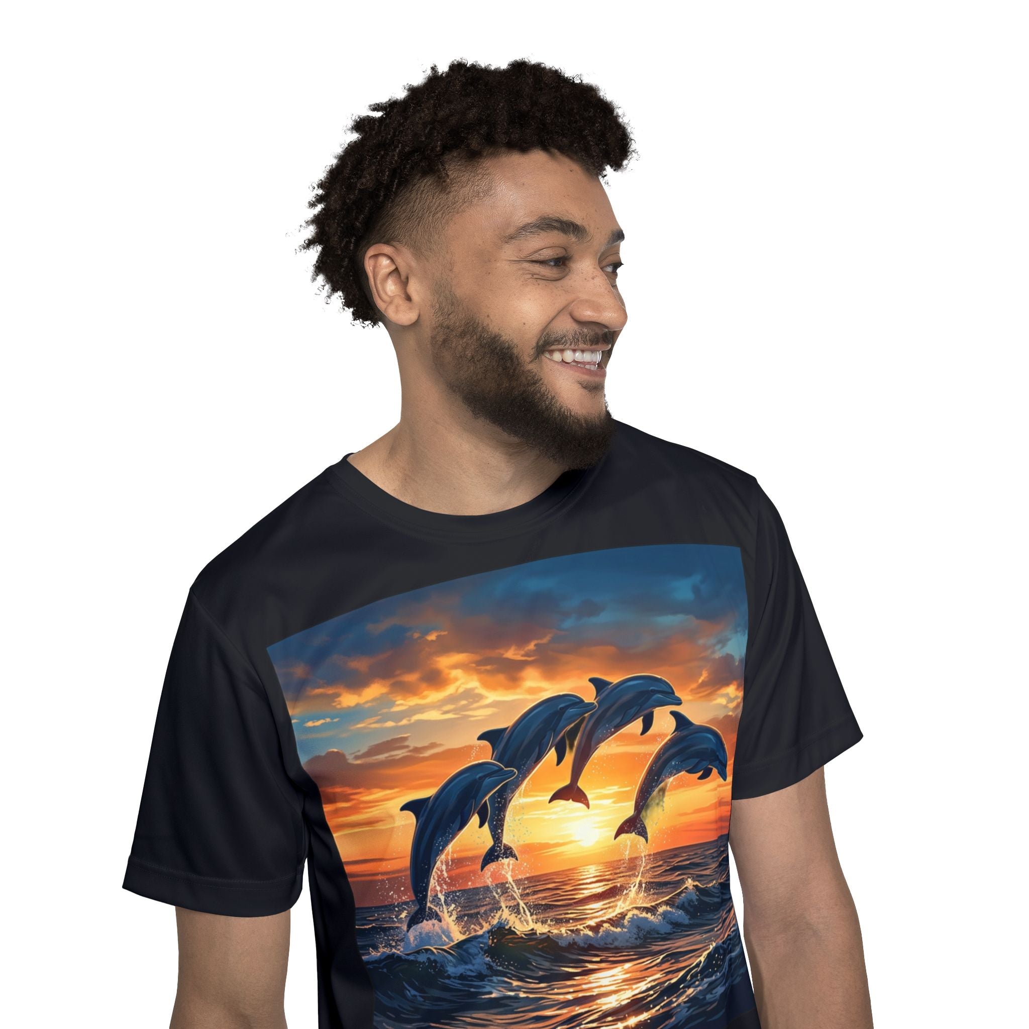 Dolphin Sunset Men’s Sports Jersey — Ocean Wave Athletic Tee