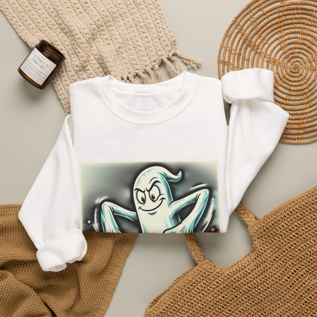 Candy Ghost Halloween Crewneck Sweatshirt — Retro Spooky Ghost with Candy Corn