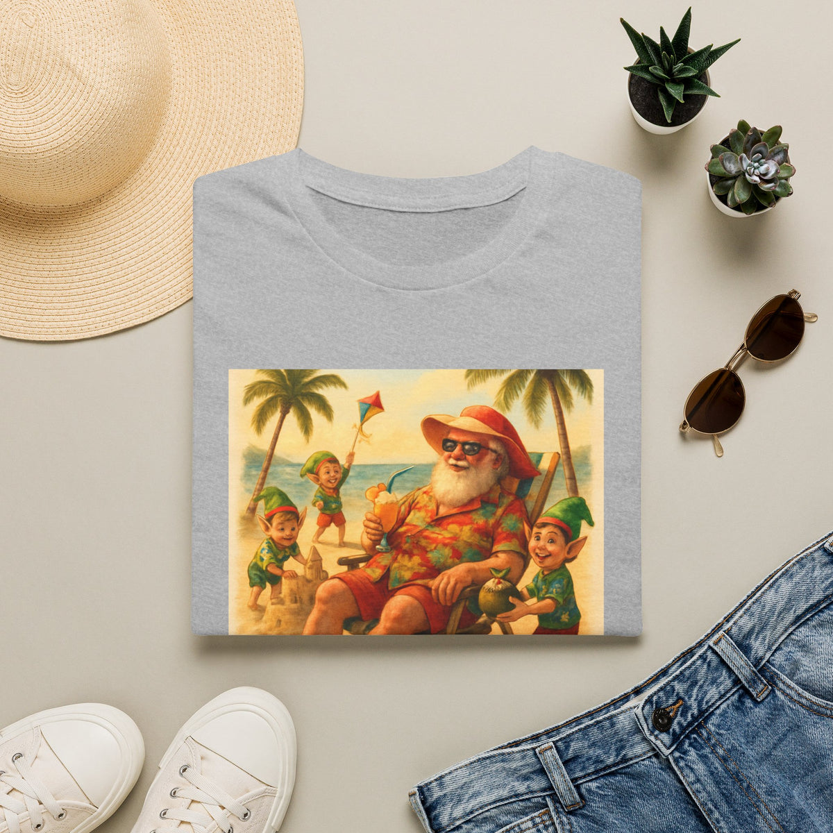 Santa Claus Enjoying Day T-Shirt – Retro Beach Holiday Tee