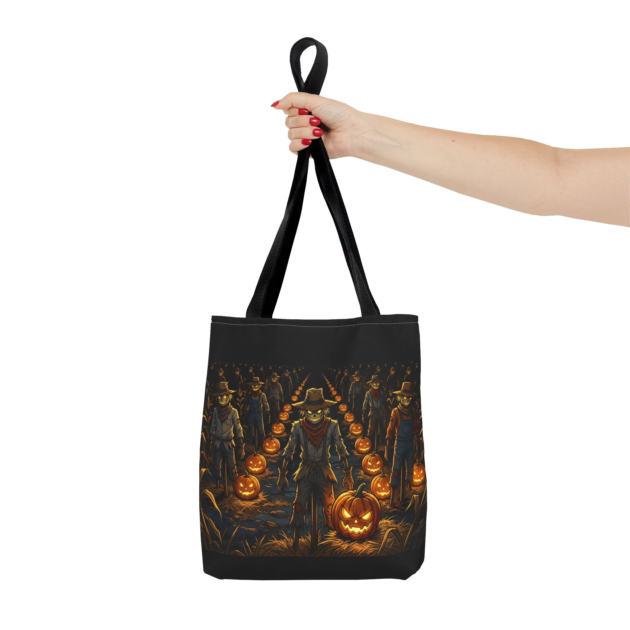 Halloween Scarecrow Parade Tote Bag – Spooky Pumpkin Field All-Over Print Tote